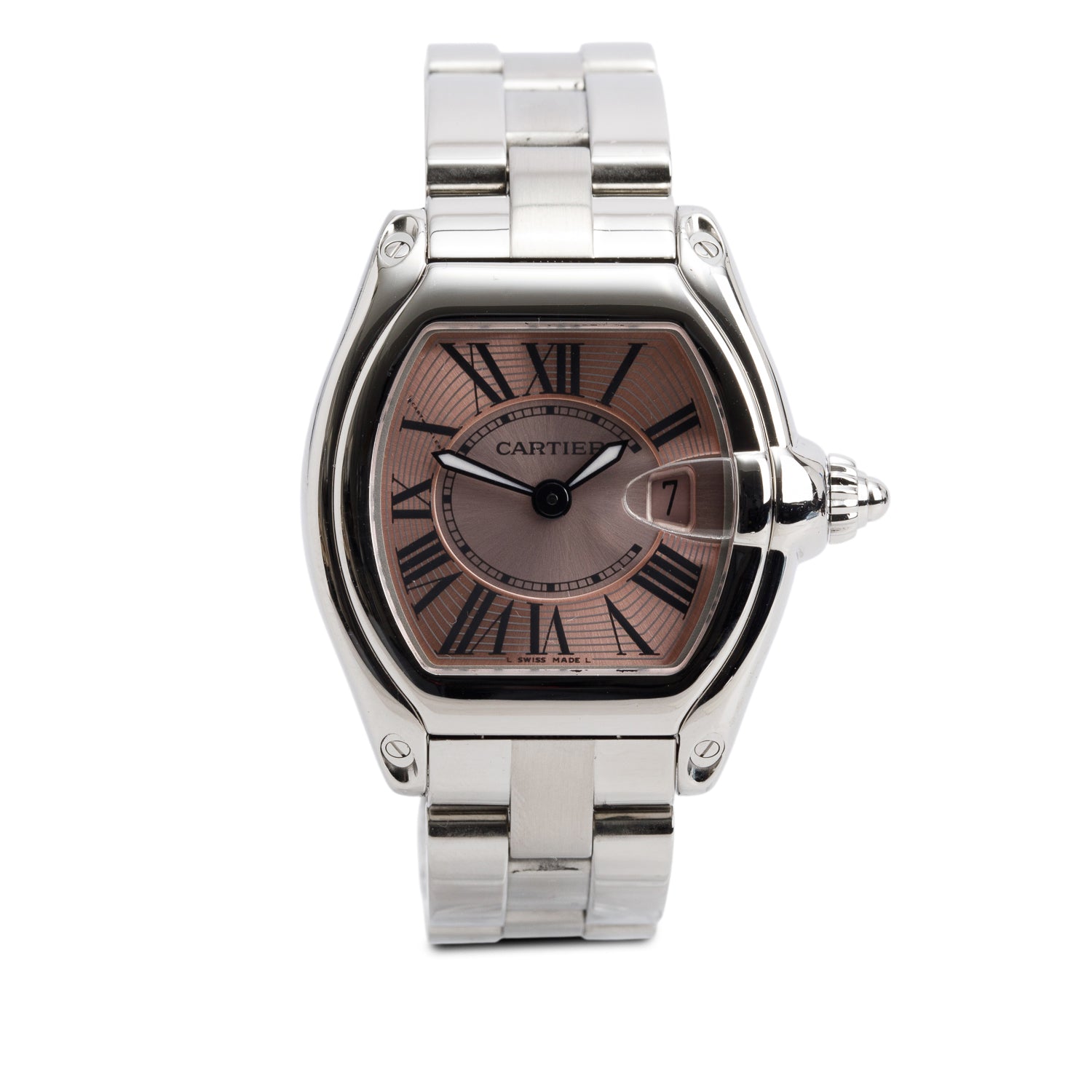 Cartier Stainless Steel Roadster 31 MM Watch Pink Dial 2675