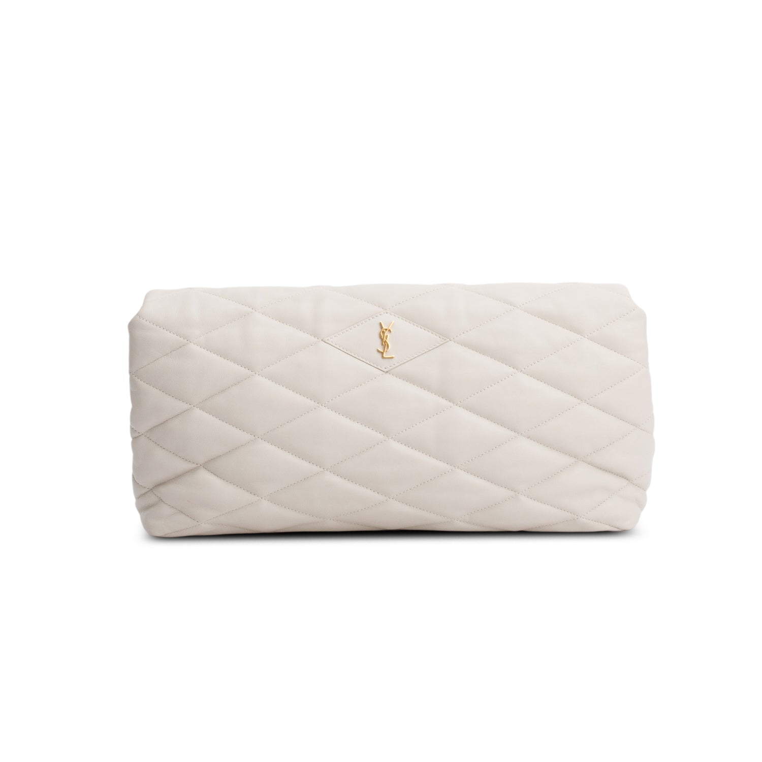 Saint Laurent 2021 Cream Lambskin Sade Puffer Envelope Clutch