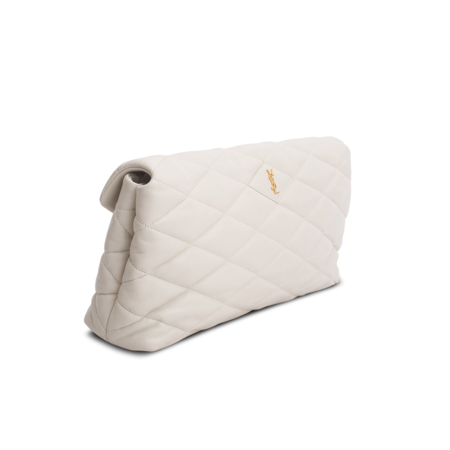 Saint Laurent 2021 Cream Lambskin Sade Puffer Envelope Clutch