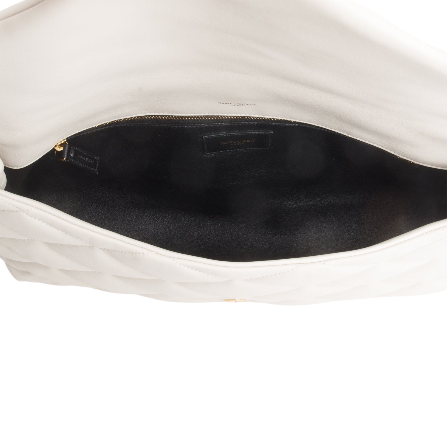 Saint Laurent 2021 Cream Lambskin Sade Puffer Envelope Clutch