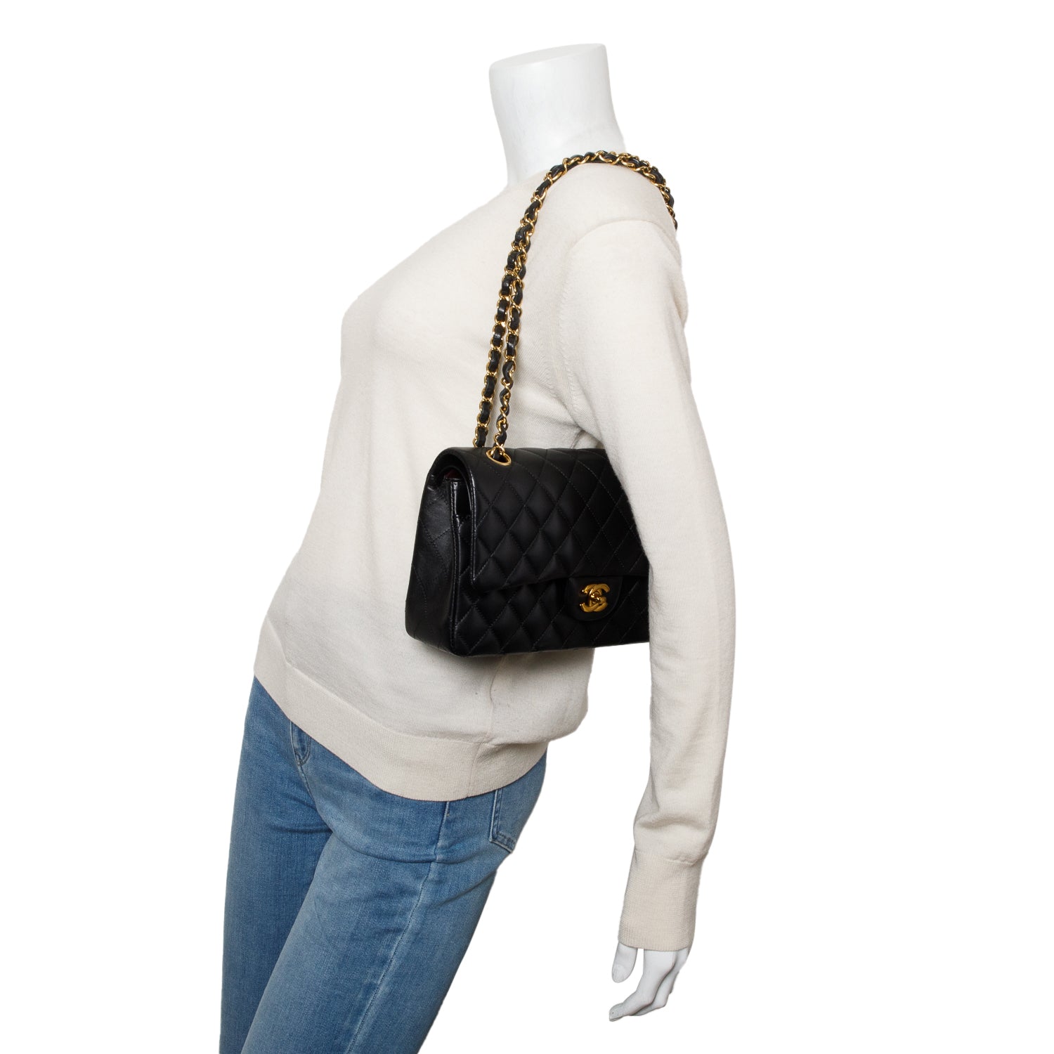 Chanel 2022 Black Quilted Lambskin Leather Classic Medium Double Flap Bag w/ Box & Receipt