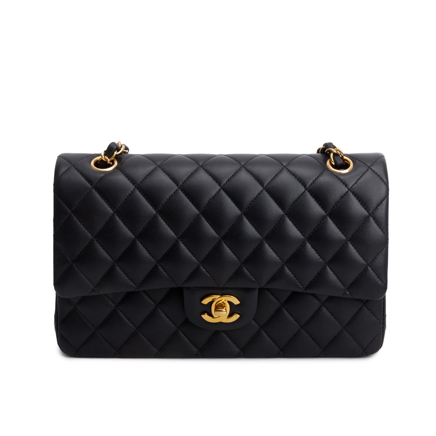 Chanel 2022 Black Quilted Lambskin Leather Classic Medium Double Flap Bag w/ Box & Receipt