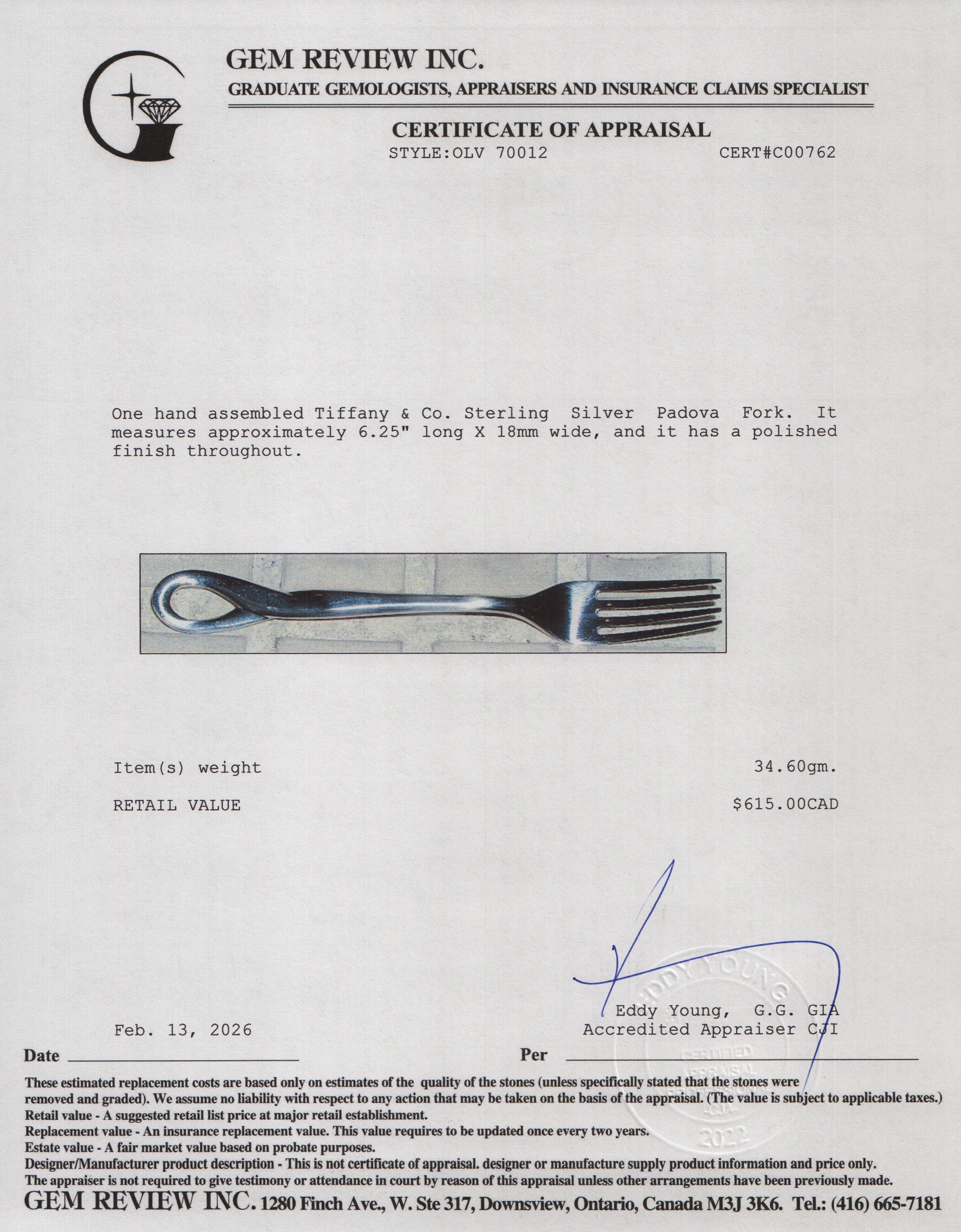 Tiffany & Co. Sterling Silver Padova Fork