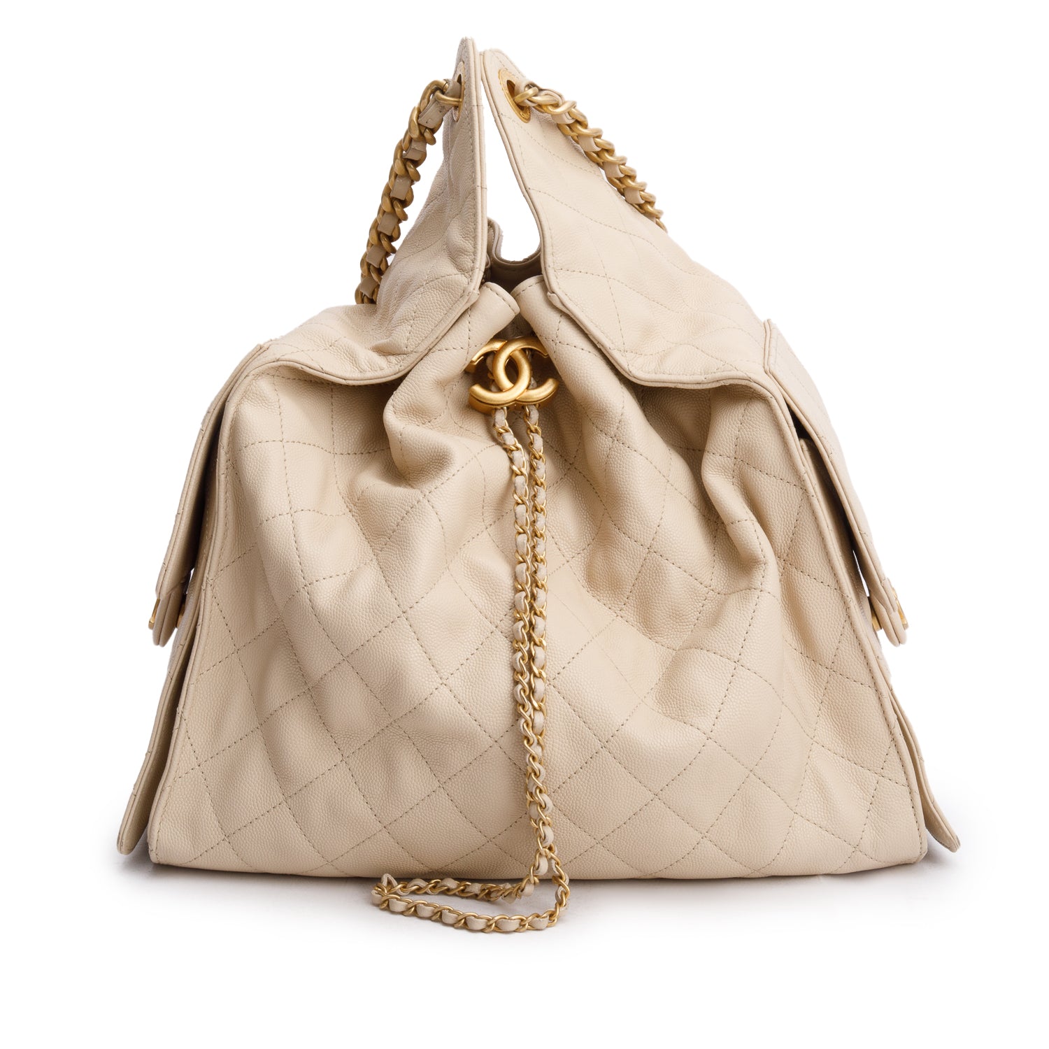 Chanel Beige Caviar Leather 25 Small Bucket Bag w/ Pouch