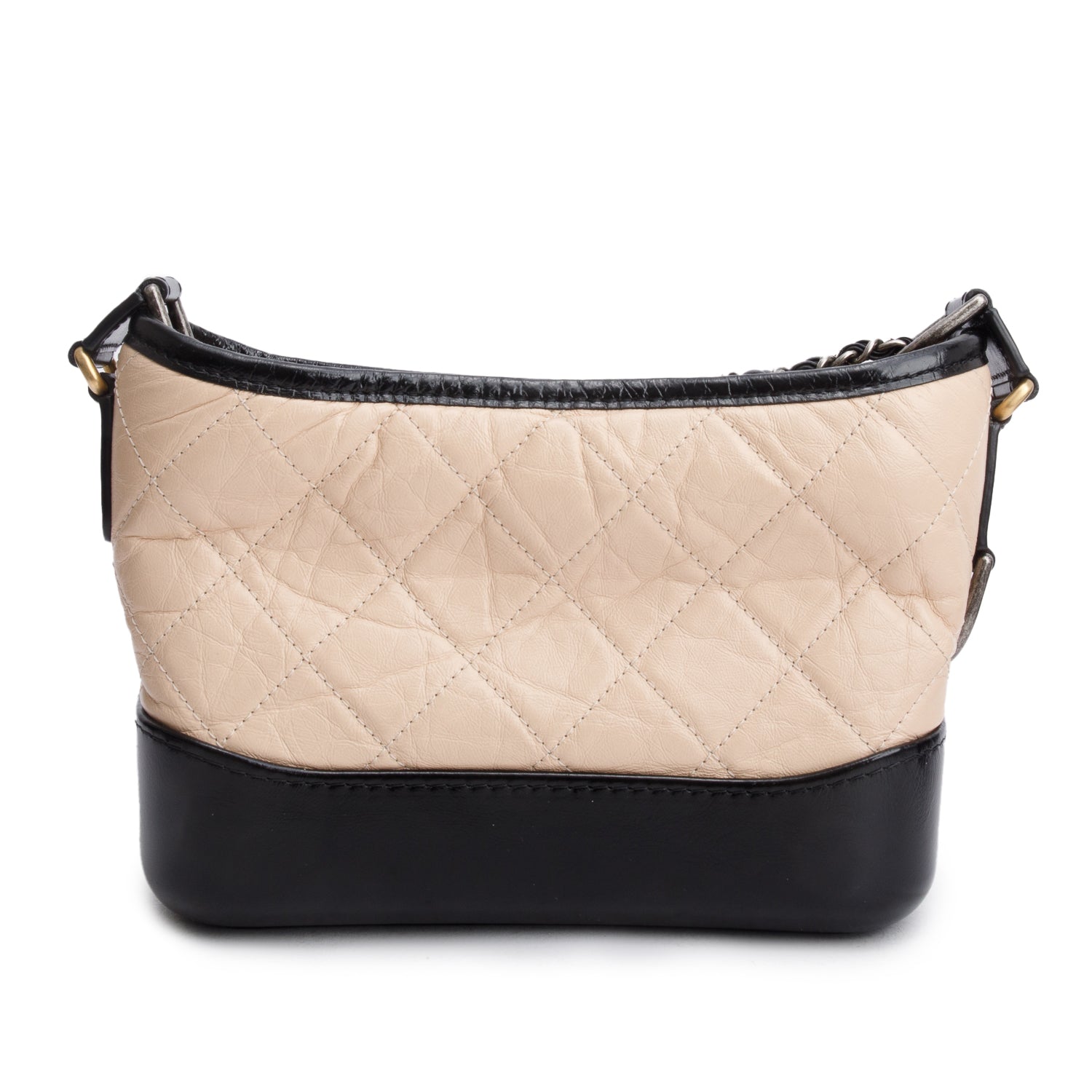 Chanel Black & Beige Aged Calfskin Leather Small Gabrielle Hobo w/ Authenticity Card