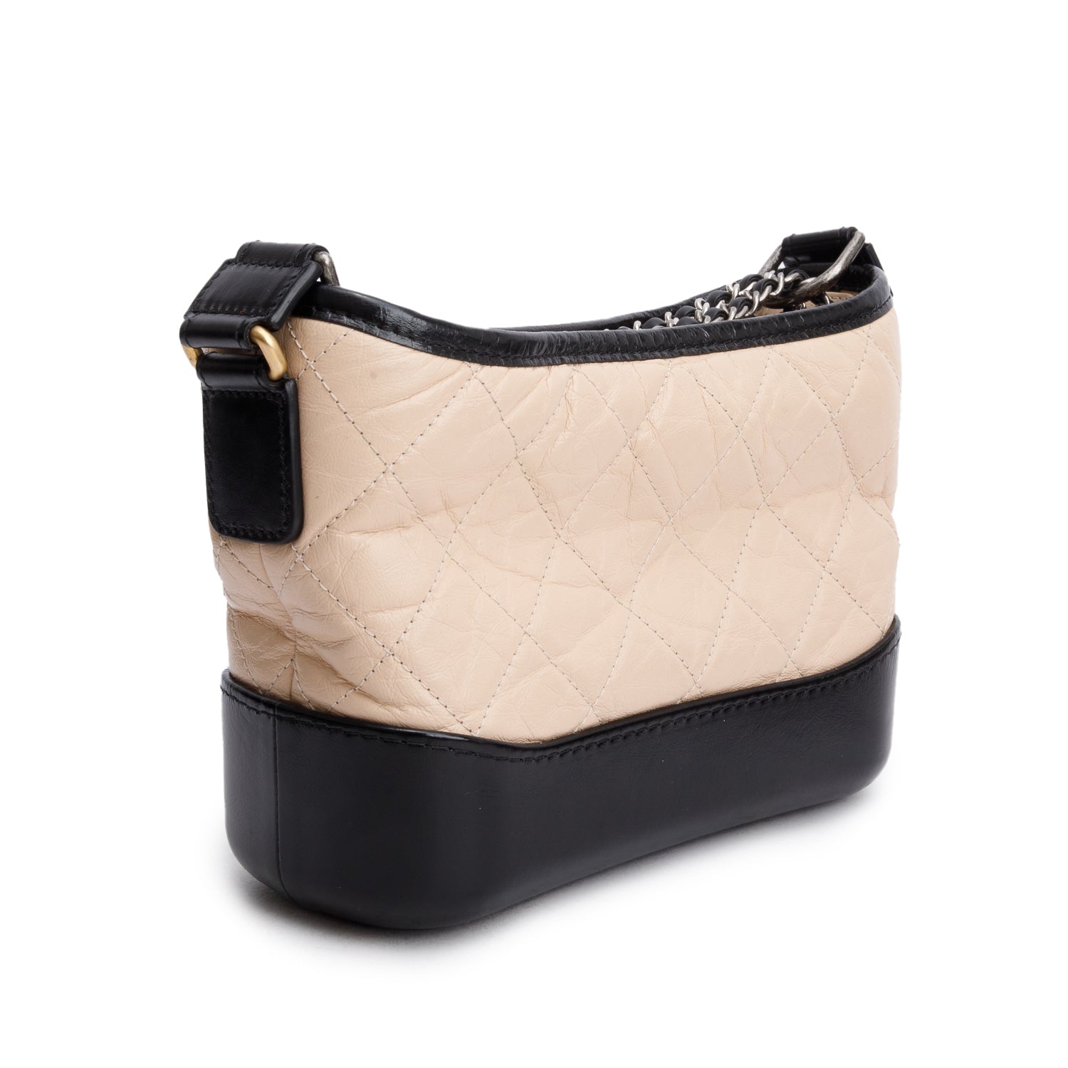 Chanel Black & Beige Aged Calfskin Leather Small Gabrielle Hobo w/ Authenticity Card