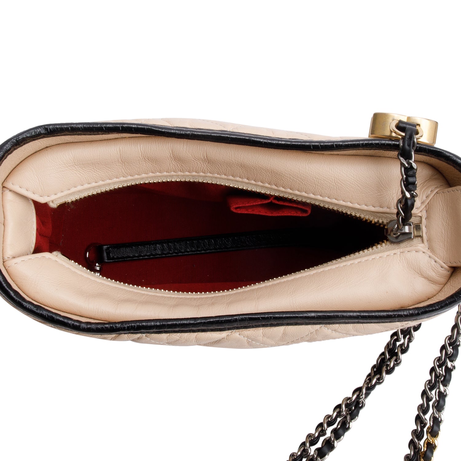 Chanel Black & Beige Aged Calfskin Leather Small Gabrielle Hobo w/ Authenticity Card