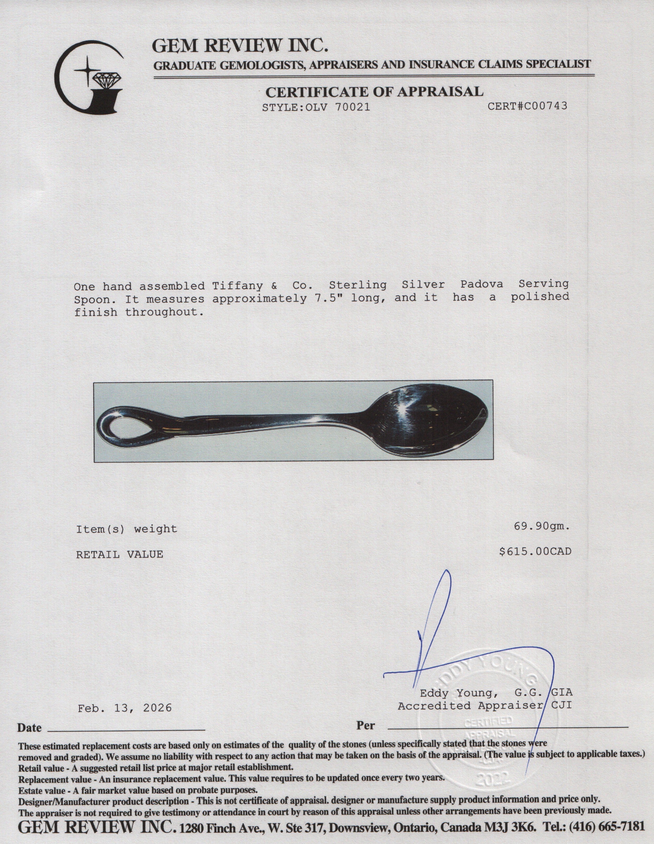 Tiffany & Co. Sterling Silver Padova Serving Spoon