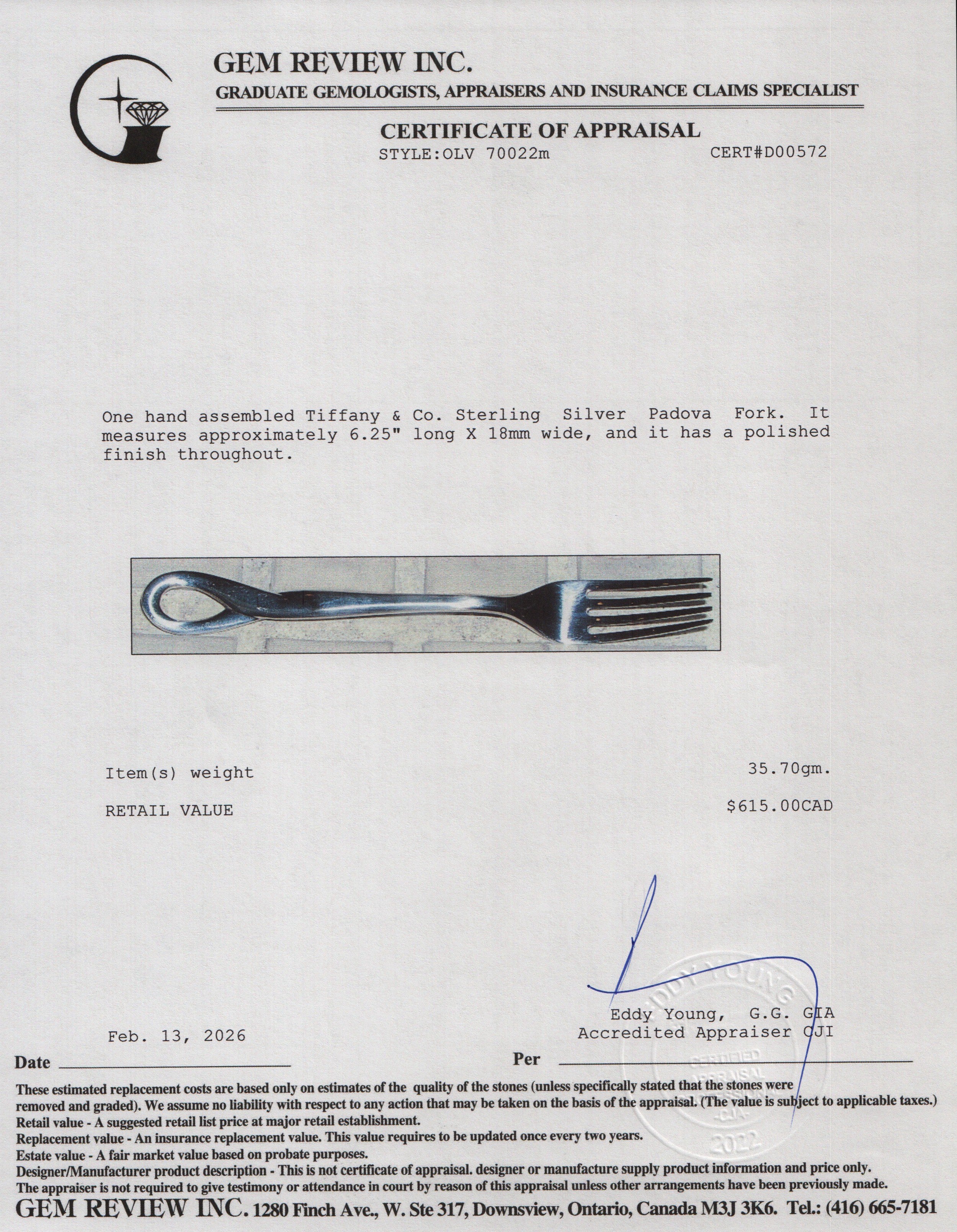 Tiffany & Co. Sterling Silver Padova Fork