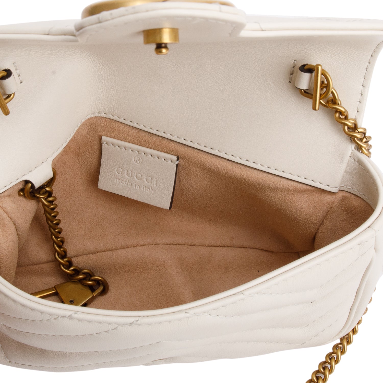Gucci Cream GG Marmont Matelasse Leather Super Mini Bag