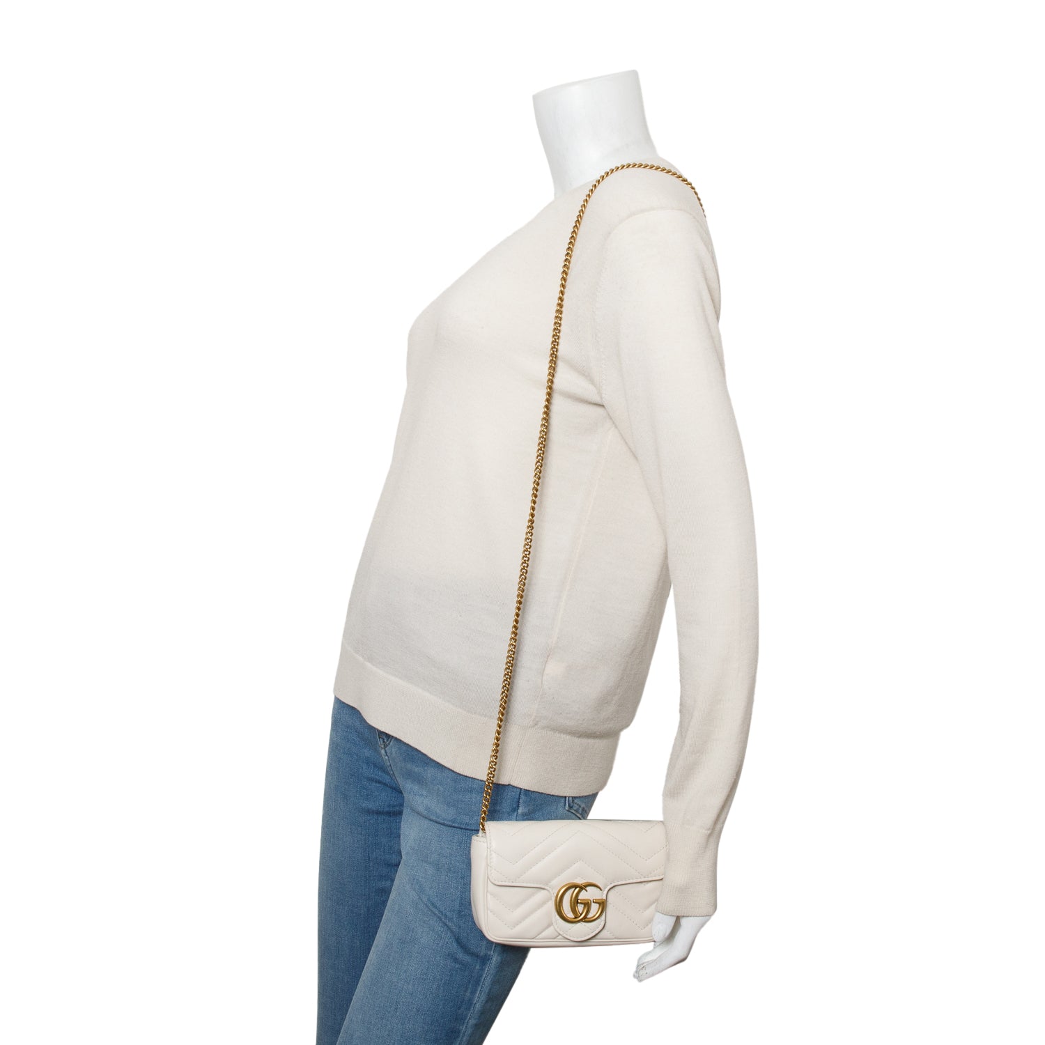 Gucci Cream GG Marmont Matelasse Leather Super Mini Bag