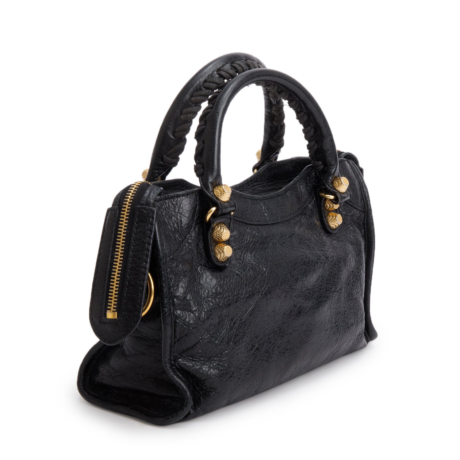 Balenciaga Black Arena Lambskin Leather Classic Mini City Bag w/ Strap