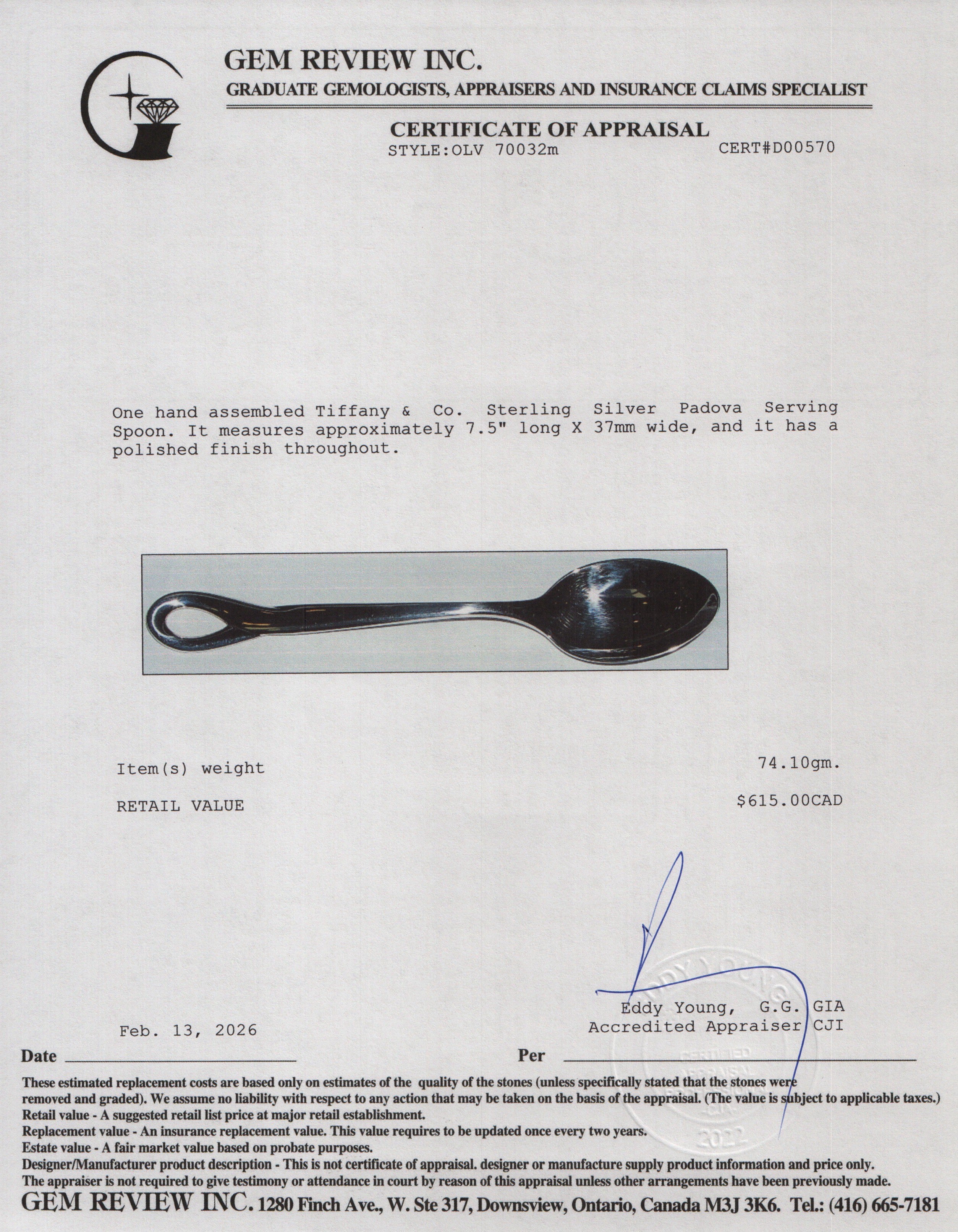 Tiffany & Co. Sterling Silver Padova Serving Spoon