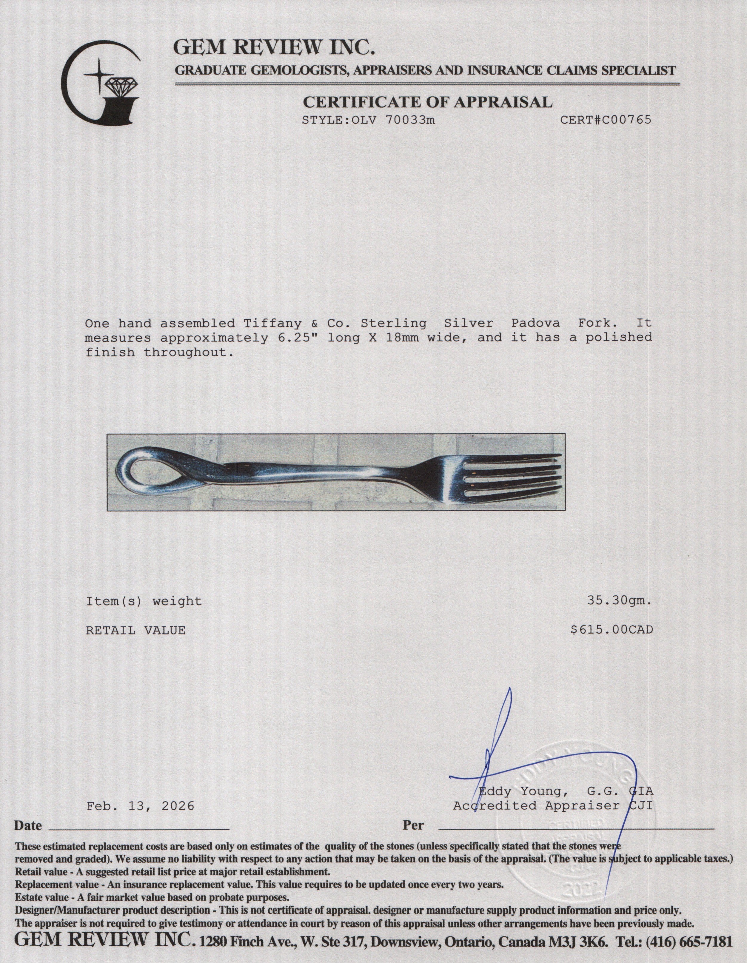 Tiffany & Co. Sterling Silver Padova Fork