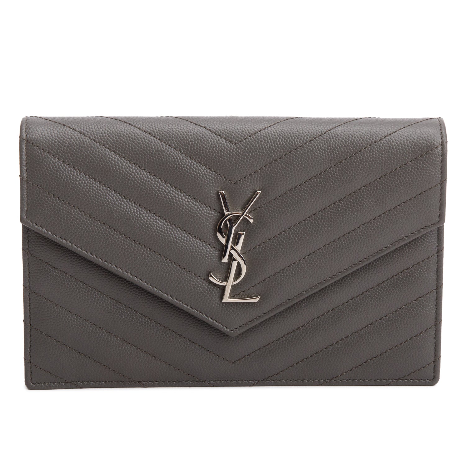 Saint Laurent Grey Cassandre Matelasse Envelope Chain Wallet