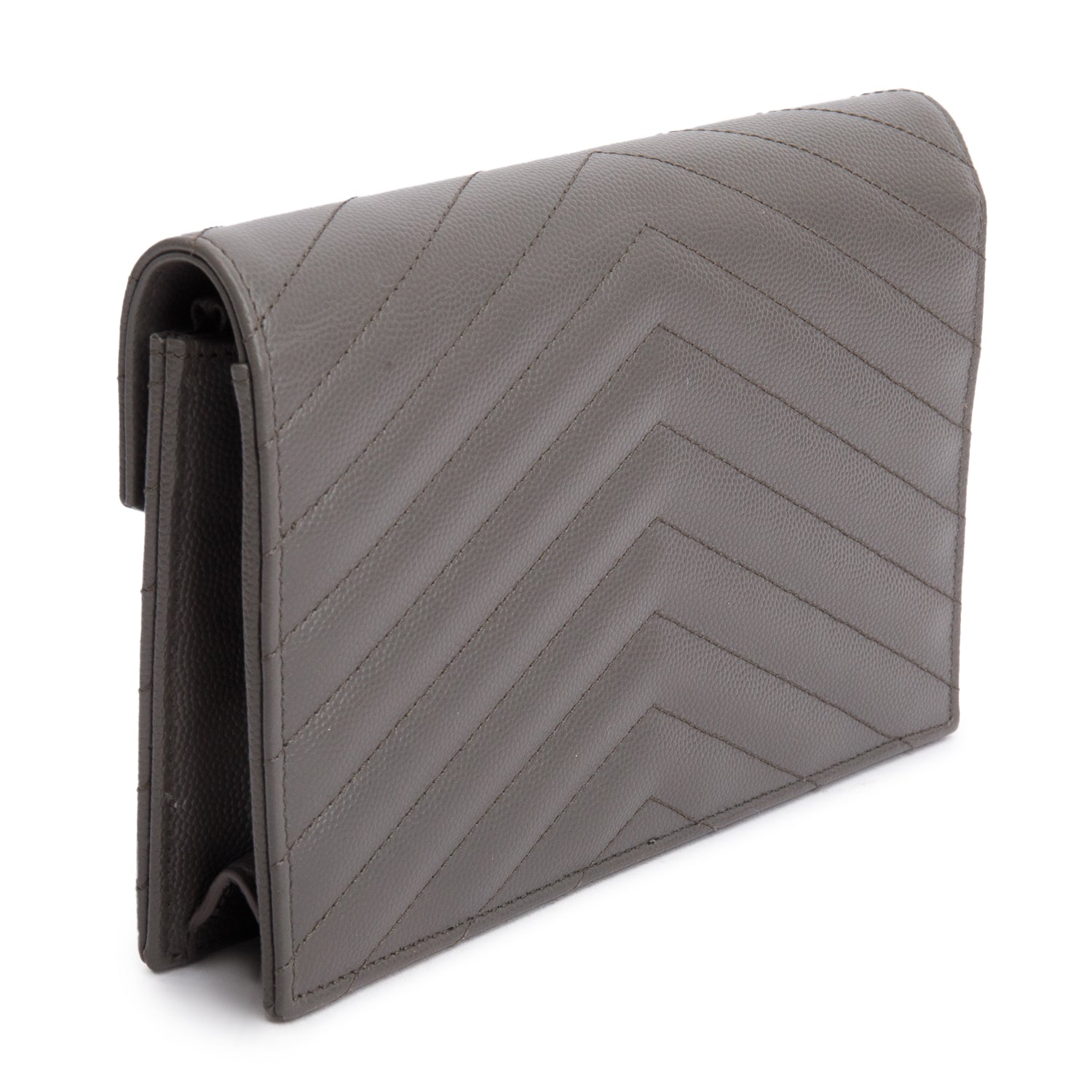 Saint Laurent Grey Cassandre Matelasse Envelope Chain Wallet