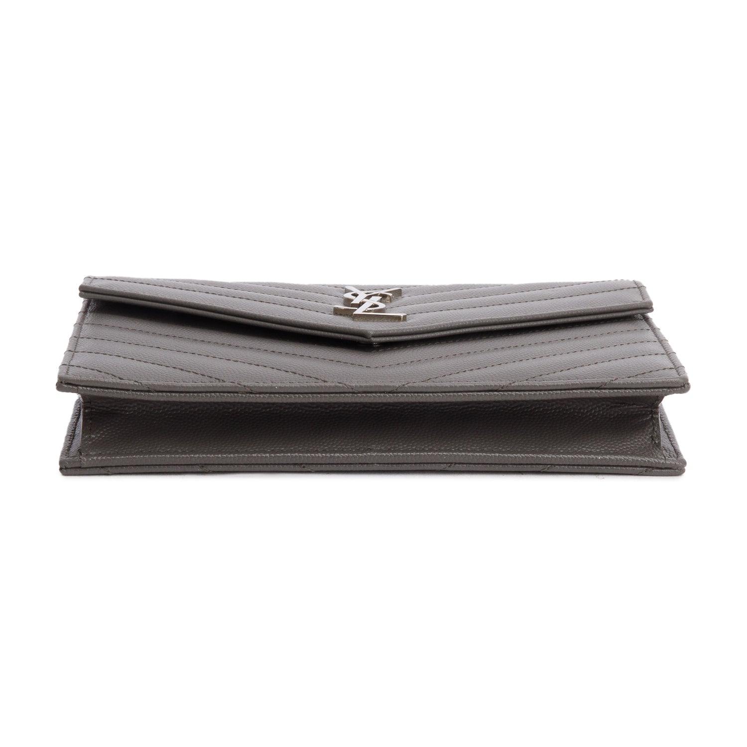 Saint Laurent Grey Cassandre Matelasse Envelope Chain Wallet