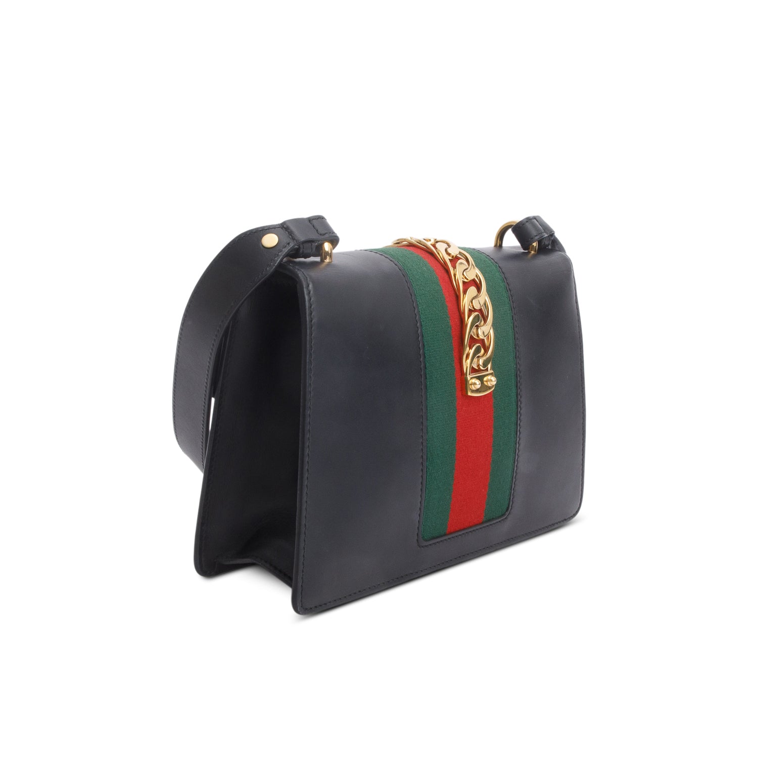 Gucci Black Calfskin Leather Web Small Sylvie Shoulder Bag