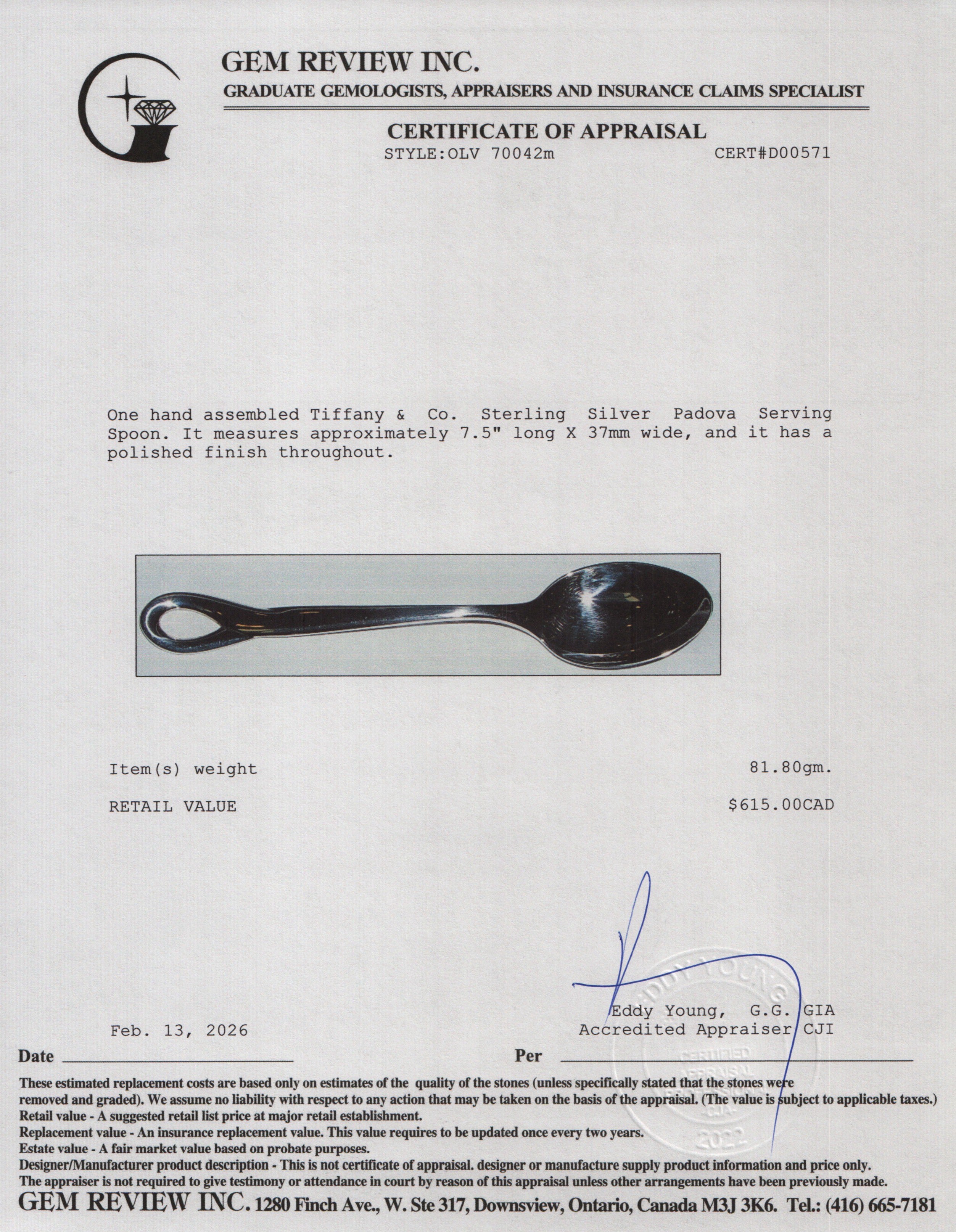 Tiffany & Co. Sterling Silver Padova Serving Spoon