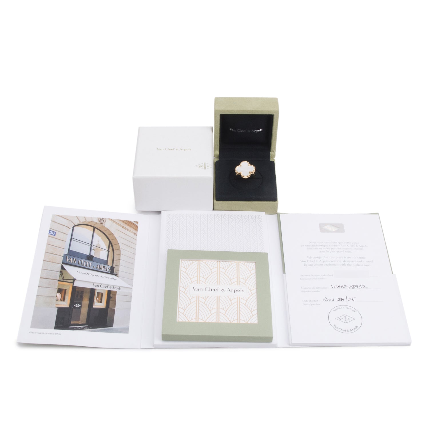 Van Cleef & Arpels 2025 18k Yellow Gold Magic Alhambra Mother of Pearl Ring, Size 52 6 w/ Box & Certificate
