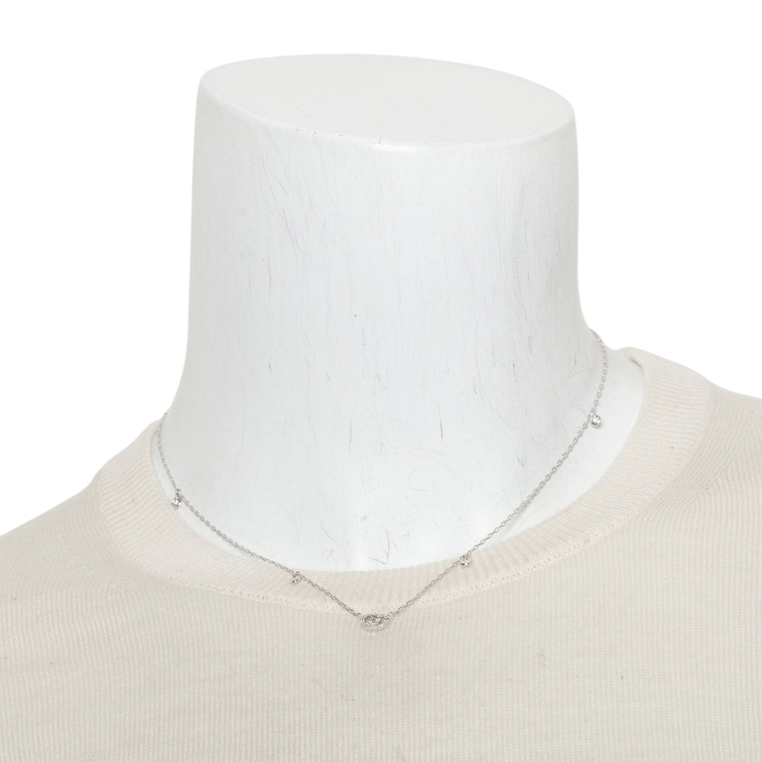 Gucci 18k White Gold Diamond GG Running Necklace w/ Box