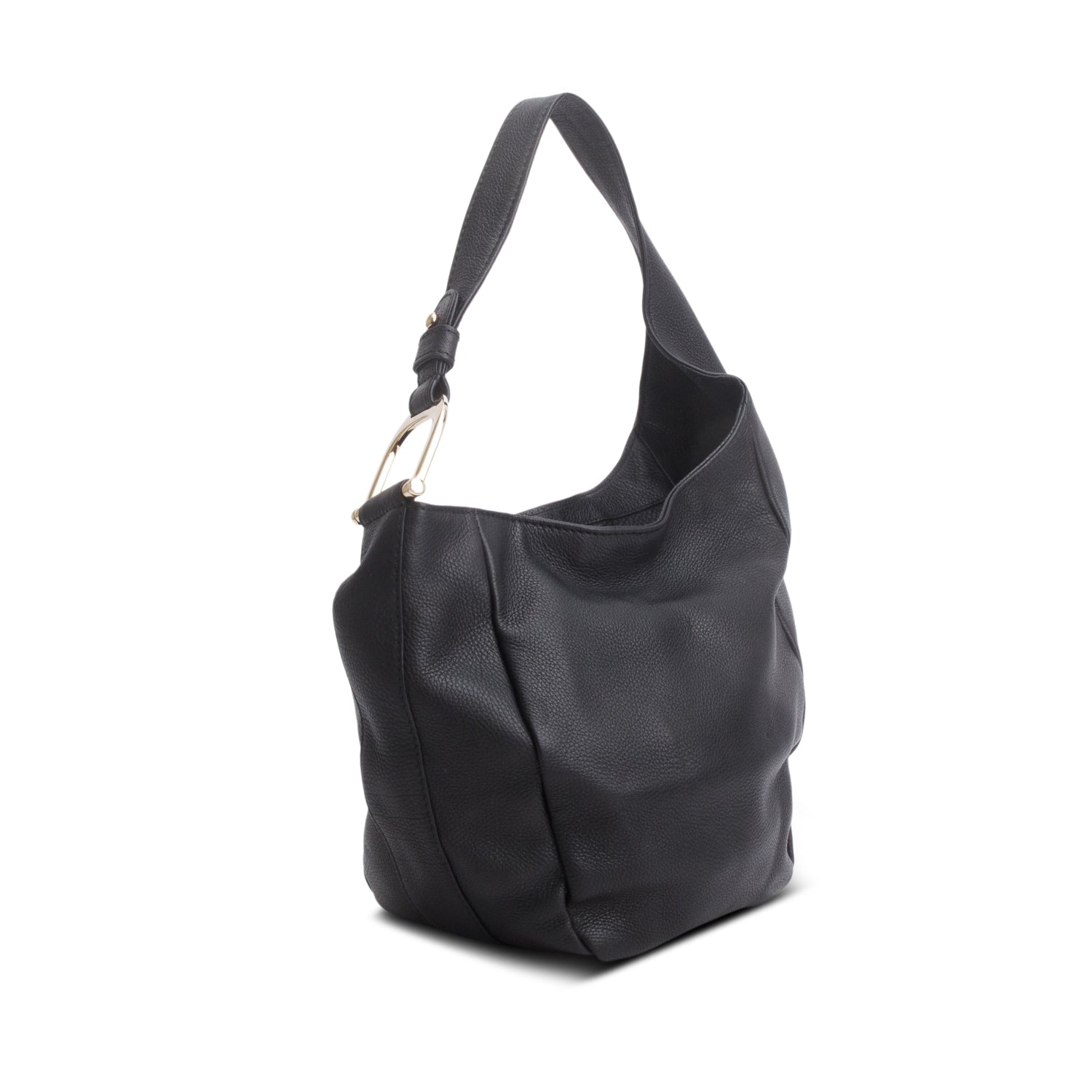 Gucci Black Grained Leather Horsebit Medium Greenwhich Hobo Bag