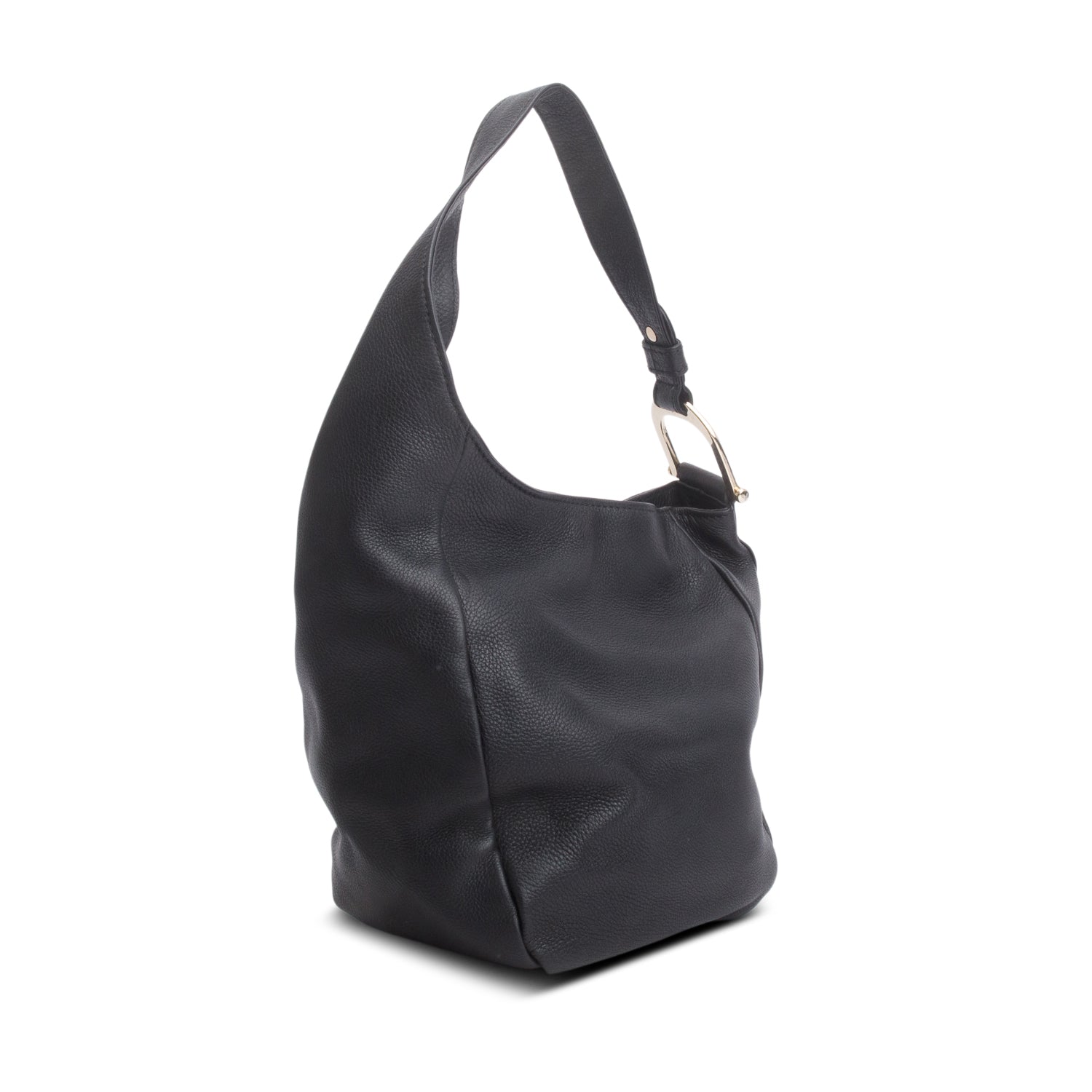 Gucci Black Grained Leather Horsebit Medium Greenwhich Hobo Bag