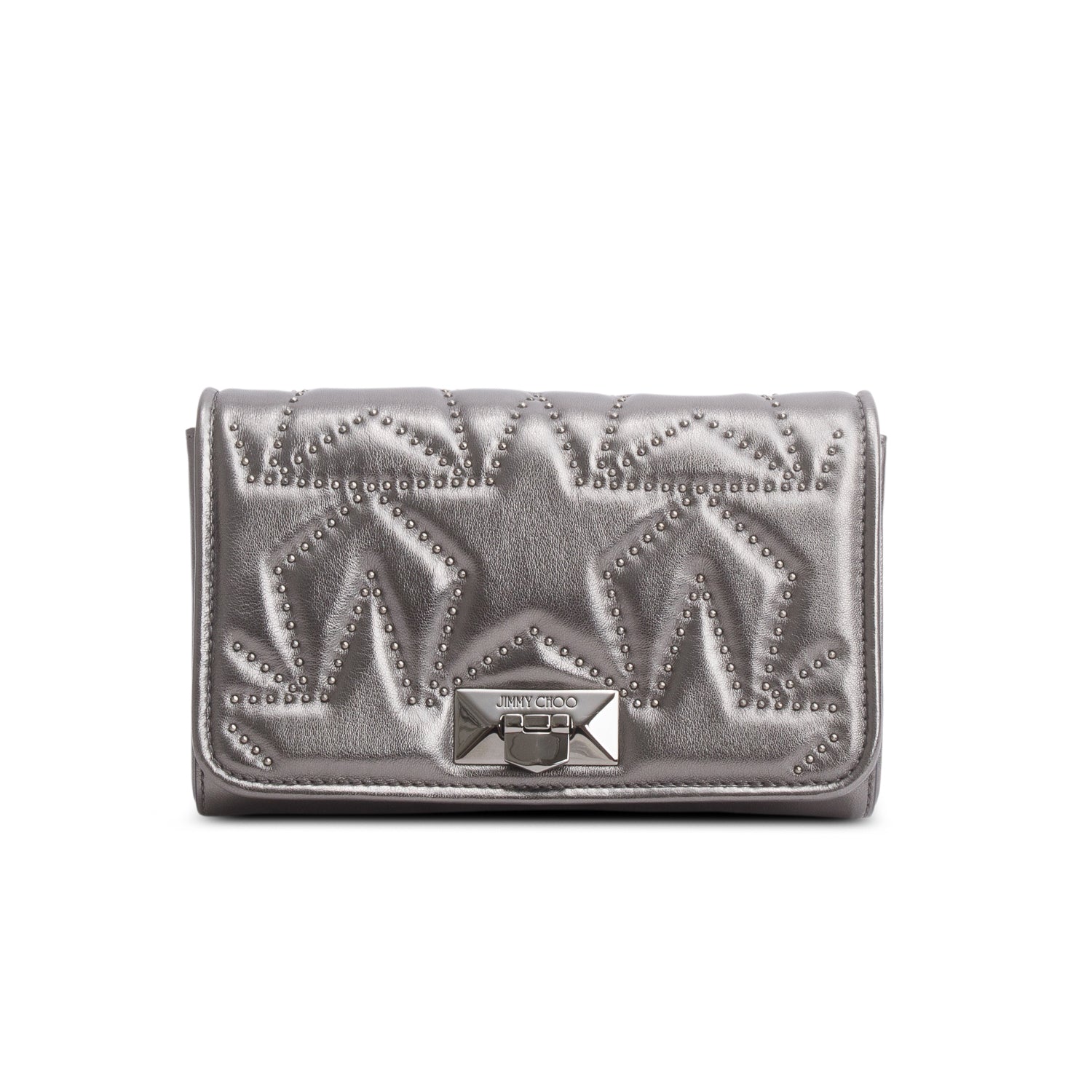 Jimmy Choo Silver Nappa Star Quilted Studded Helia Crossbody Bag