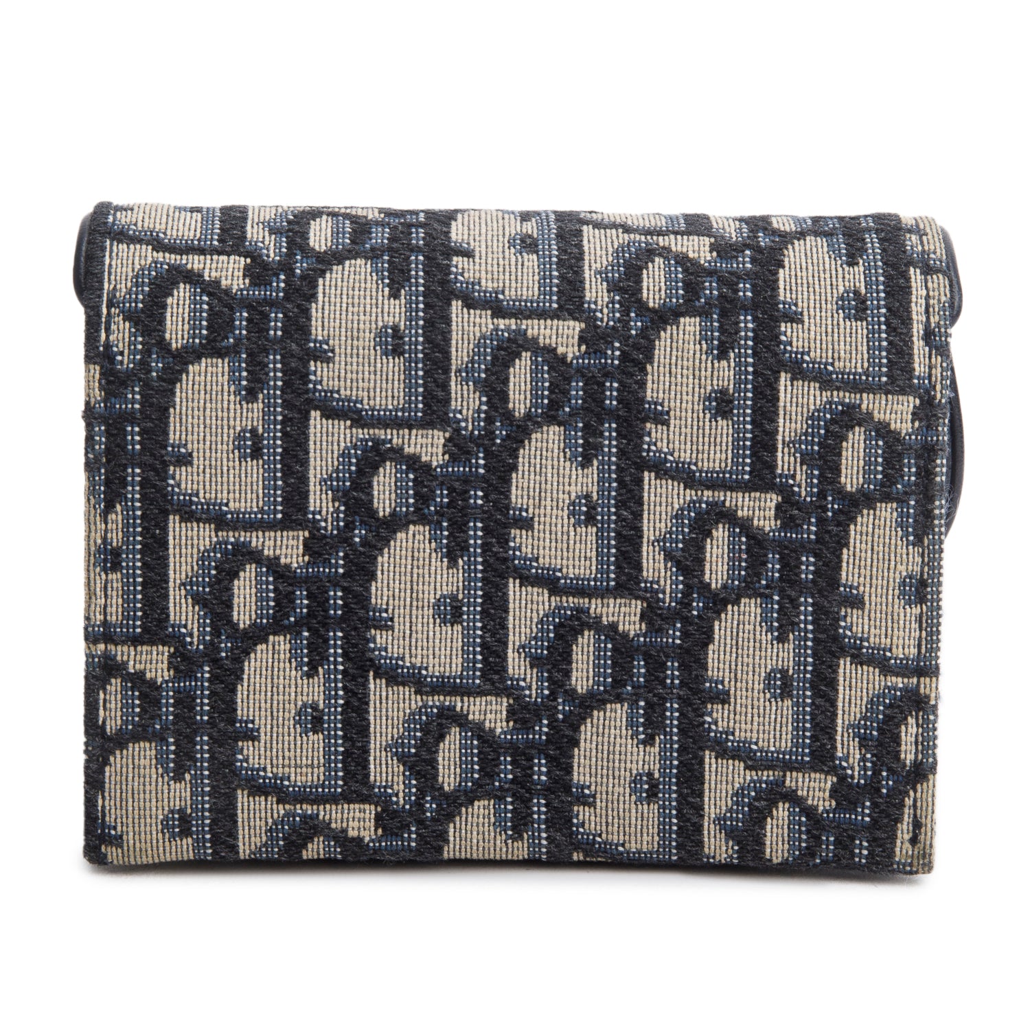 Christian Dior Navy Oblique Jaquard Saddle Lotus Wallet w/ Box