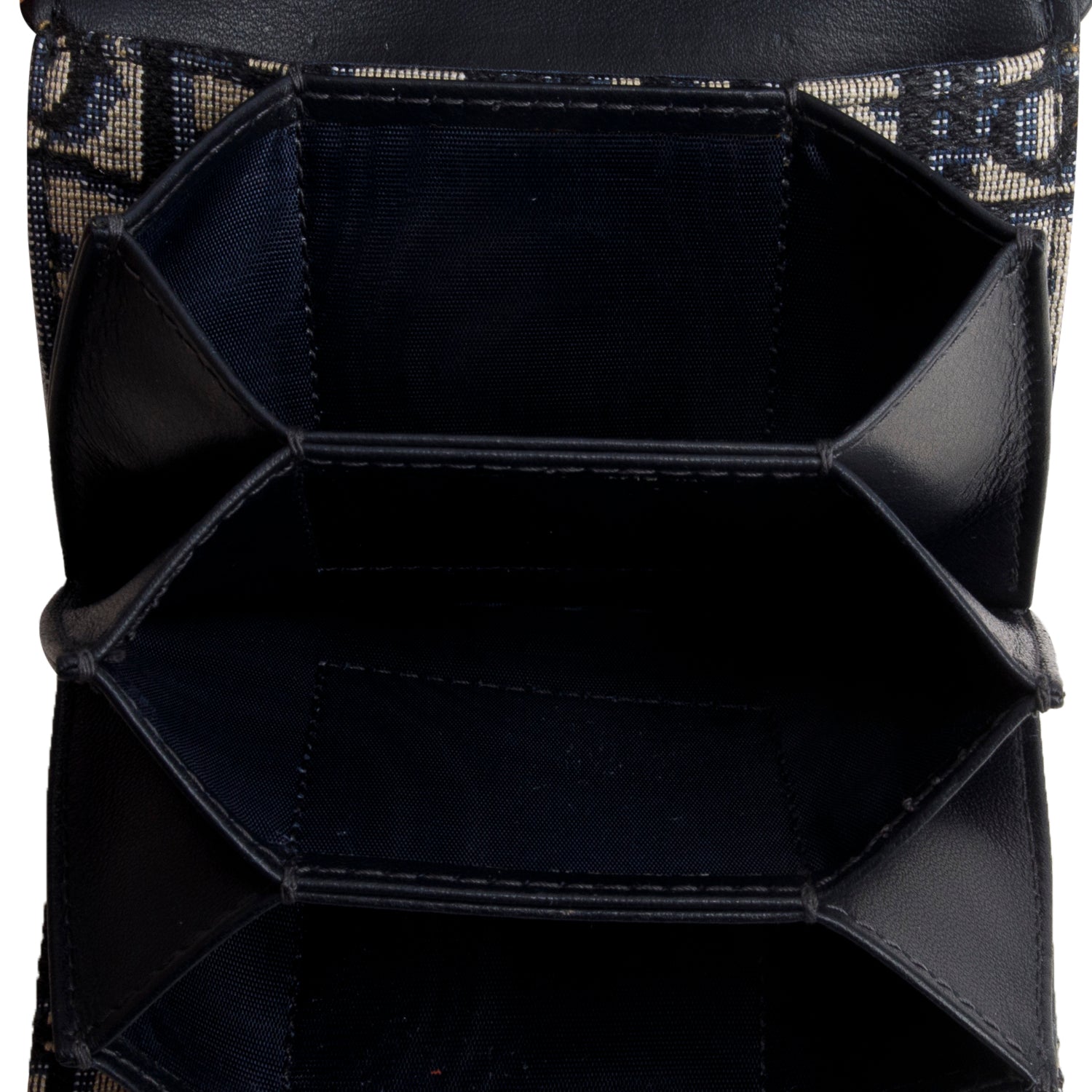 Christian Dior Navy Oblique Jaquard Saddle Lotus Wallet w/ Box