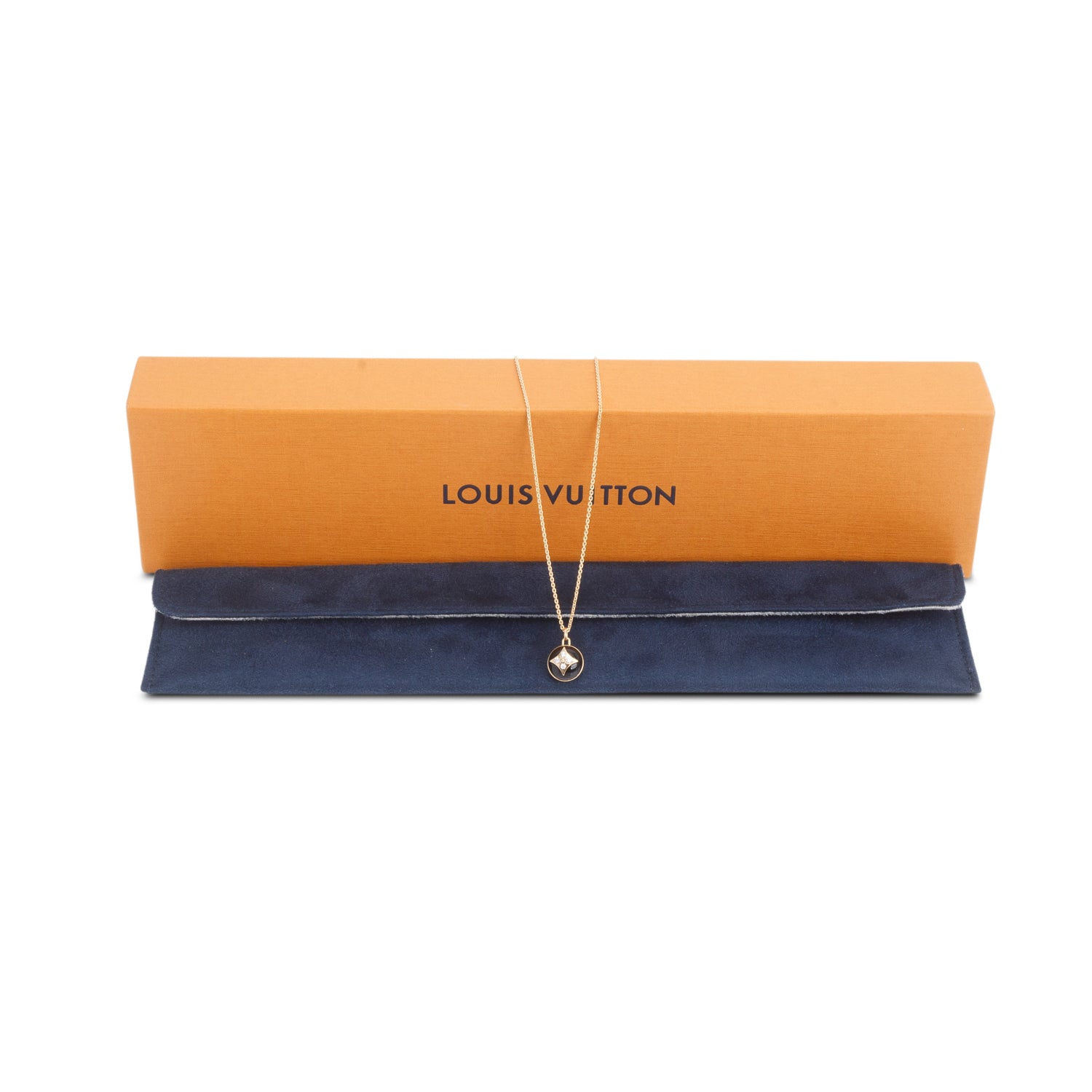 Louis Vuitton 18k Yellow Gold Diamond Onyx Color Blossom Pendant Necklace w/ Box