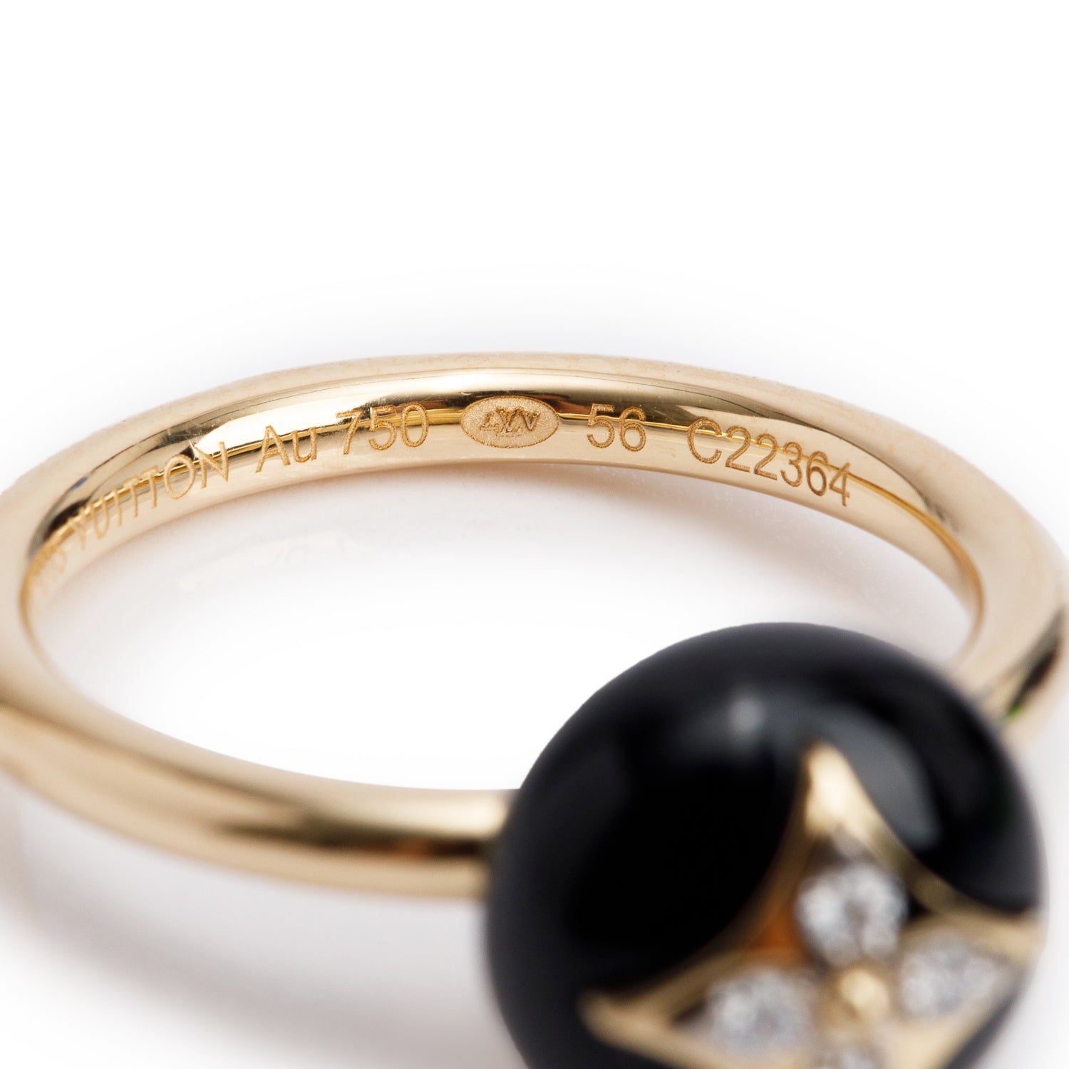 Louis Vuitton 18k Yellow Gold Diamond & Onyx B Blossom Ring, Size 56 7.75 w/ Box