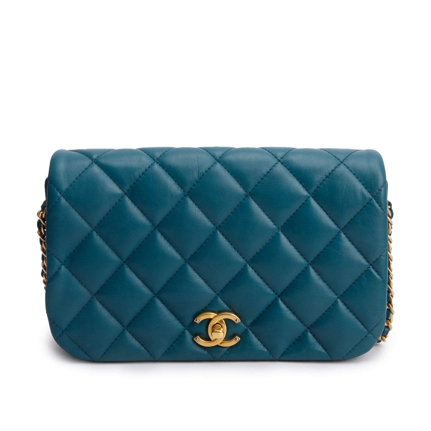 Chanel 2020 Teal Calfskin Quilted Medium Nailed CC Flap Bag w/ Authenticity Card