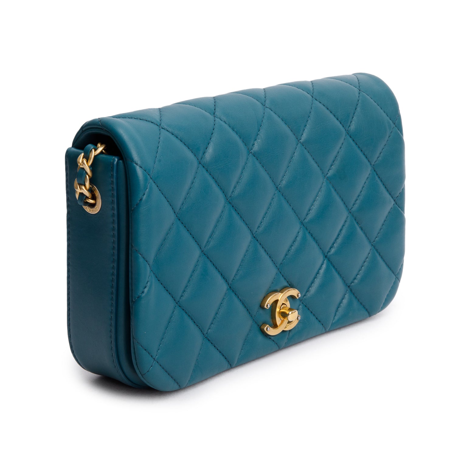 Chanel 2020 Teal Calfskin Quilted Medium Nailed CC Flap Bag w/ Authenticity Card