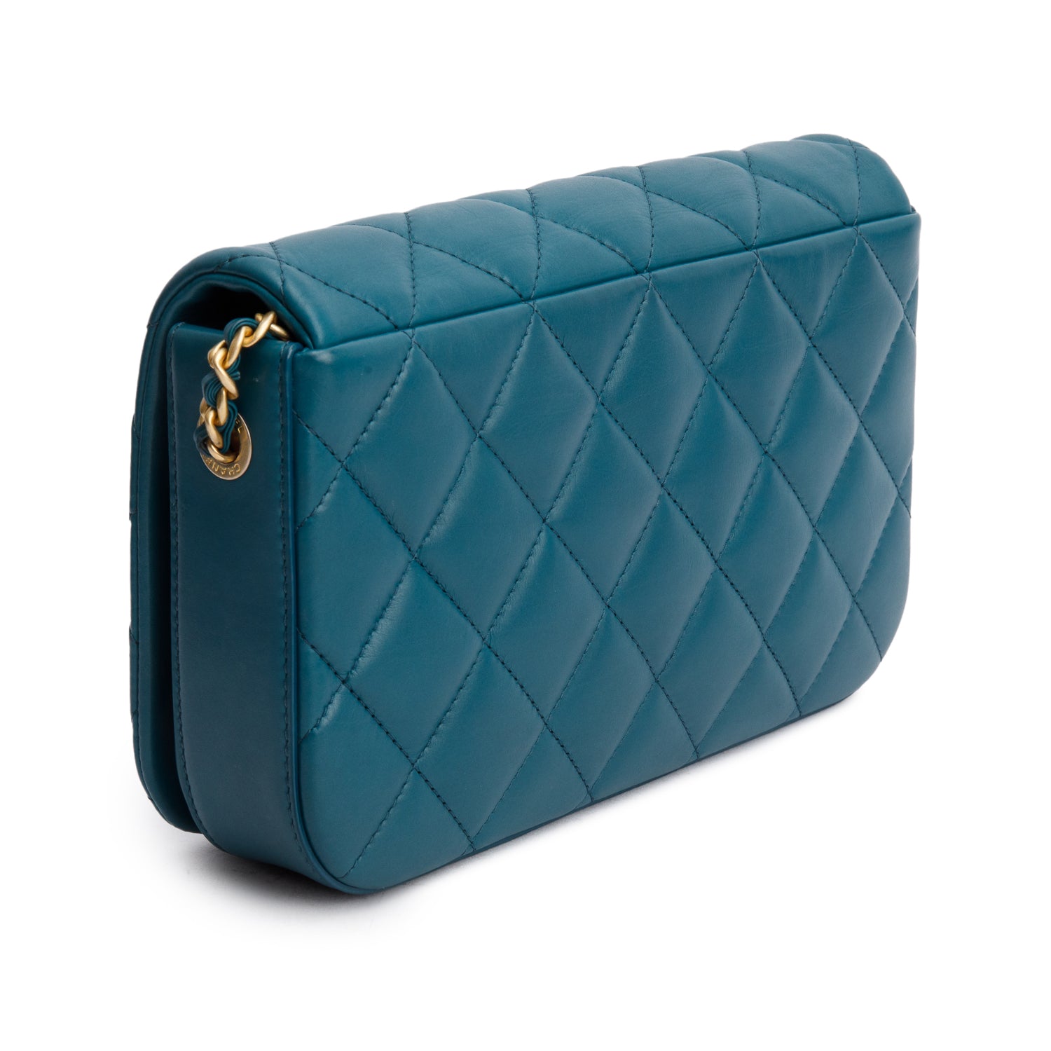 Chanel 2020 Teal Calfskin Quilted Medium Nailed CC Flap Bag w/ Authenticity Card