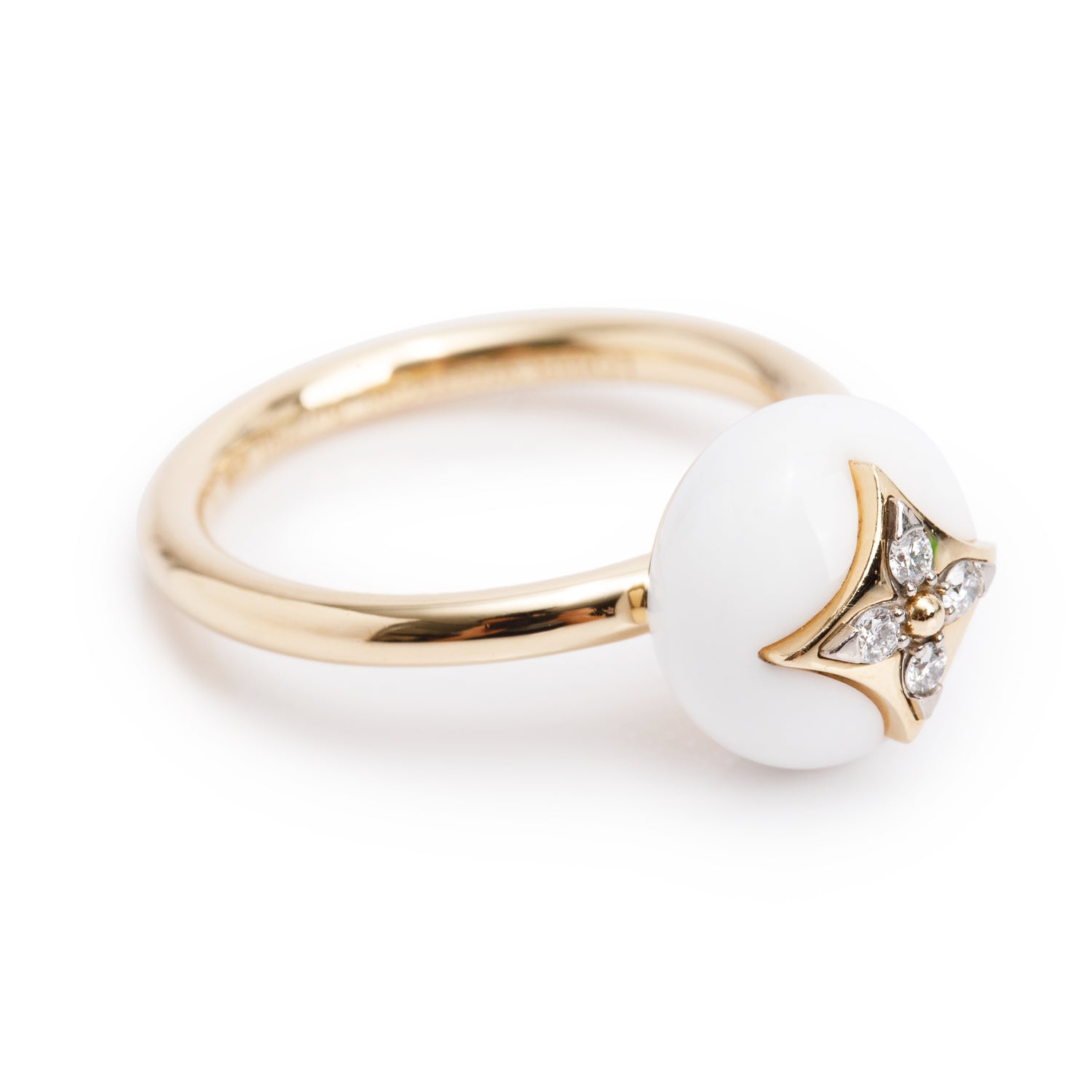 Louis Vuitton 18k Yellow Gold Diamond & Agate B Blossom Ring, Size 55 7.25 w/ Box