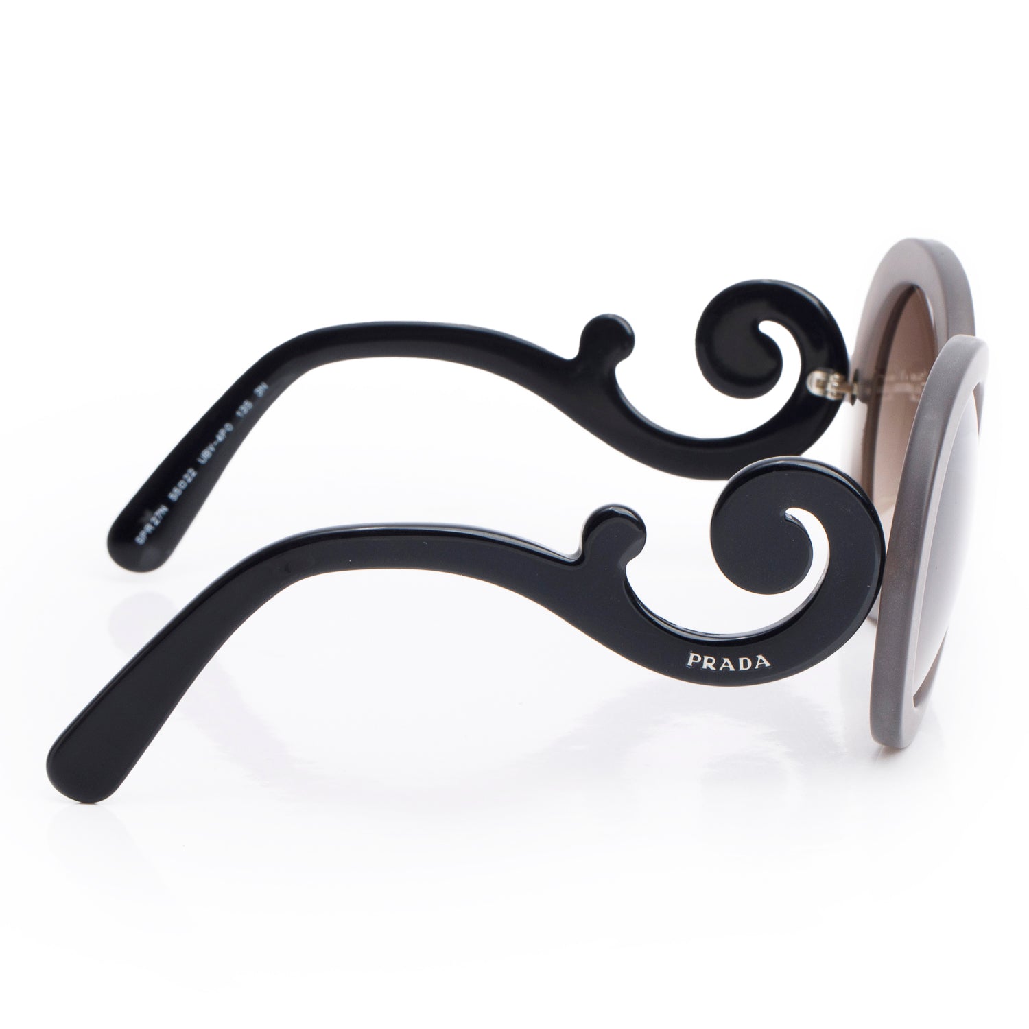 Prada SPR 27N Grey/Black Acetate Baroque Spiral Round Sunglasses w/ Box & Case
