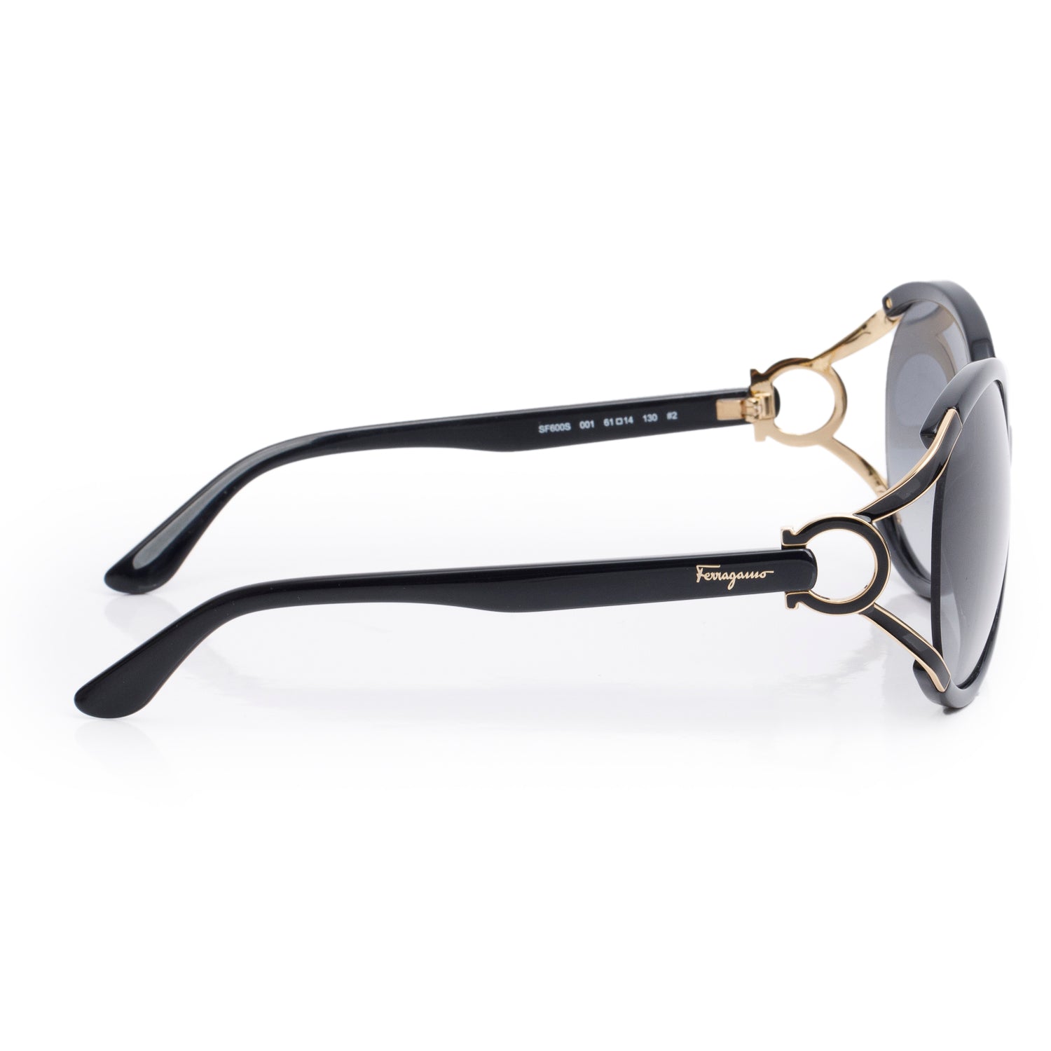 Salvatore Ferragamo SF600S Black Acetate Oval Gancini Sunglasses w/ Case