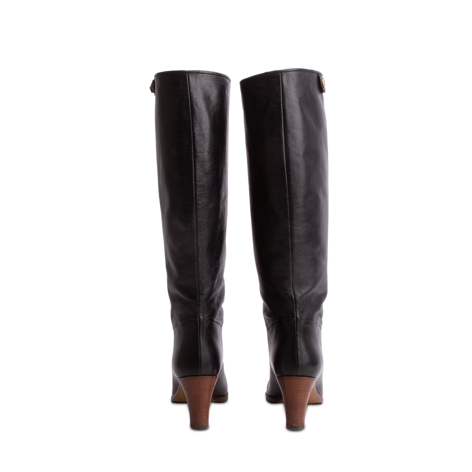Gucci Black Shiny Calfskin Leather GG Marmont Knee High Boots, Size 39 w/ Box