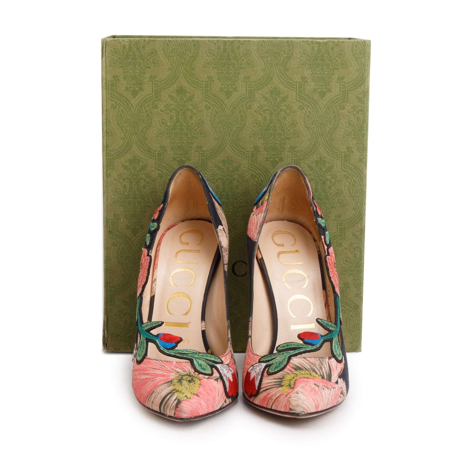 Gucci Multicolor Floral Embroidered Ophilia Pumps, Size 37 w/ Box