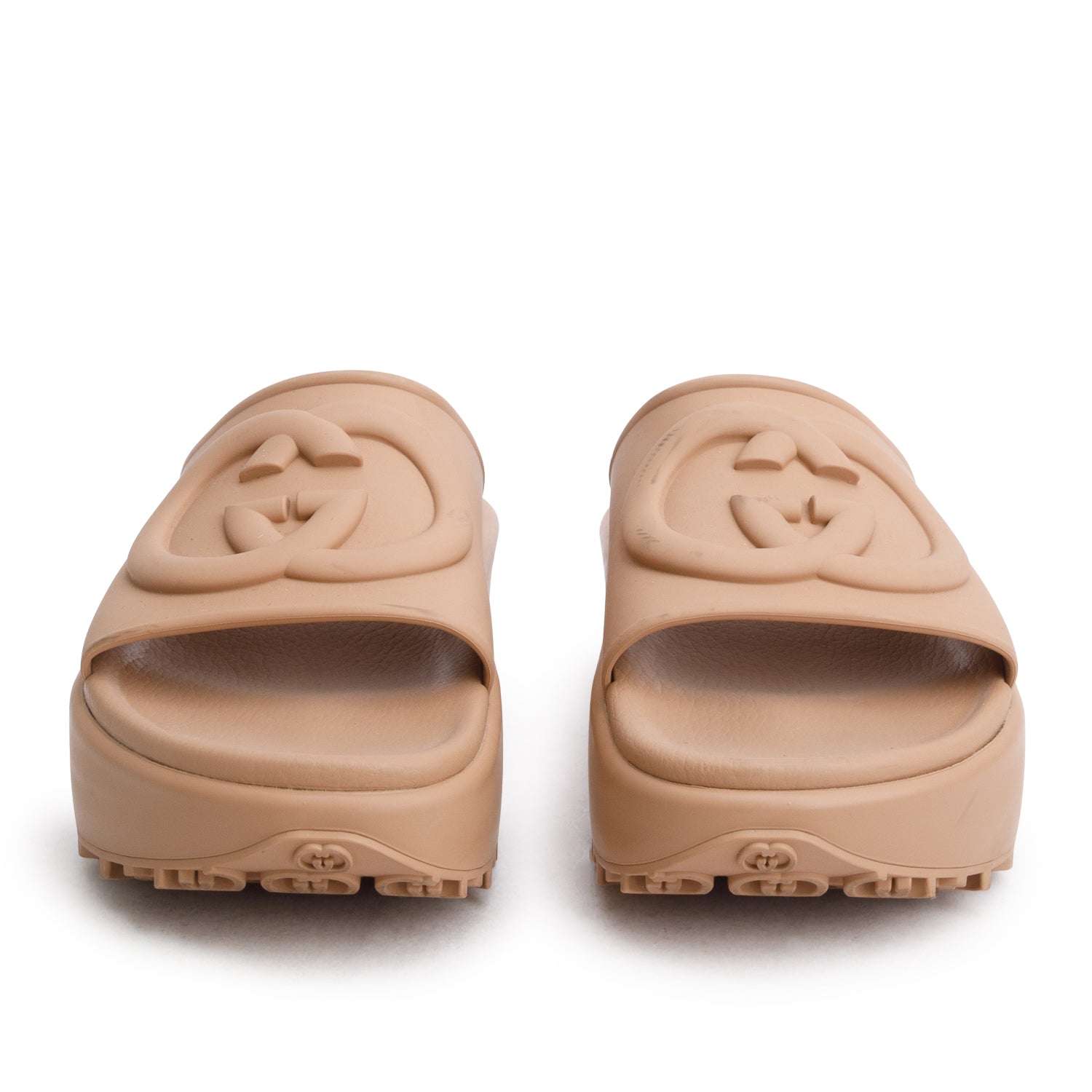 Gucci Brown Soft Rubber Interlocking G Platfrom 42mm Slide Sandals, Size 38 w/ Box