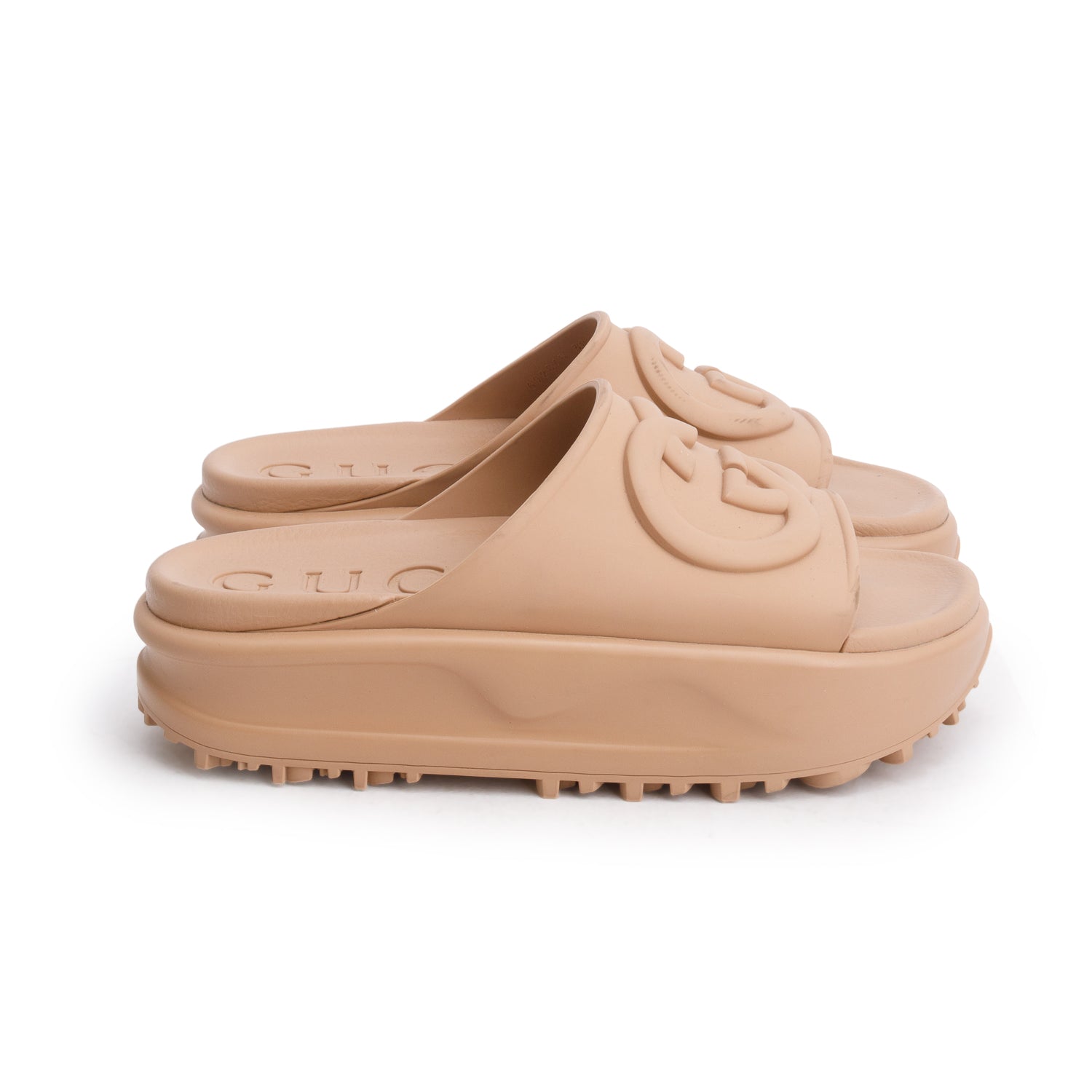 Gucci Brown Soft Rubber Interlocking G Platfrom 42mm Slide Sandals, Size 38 w/ Box