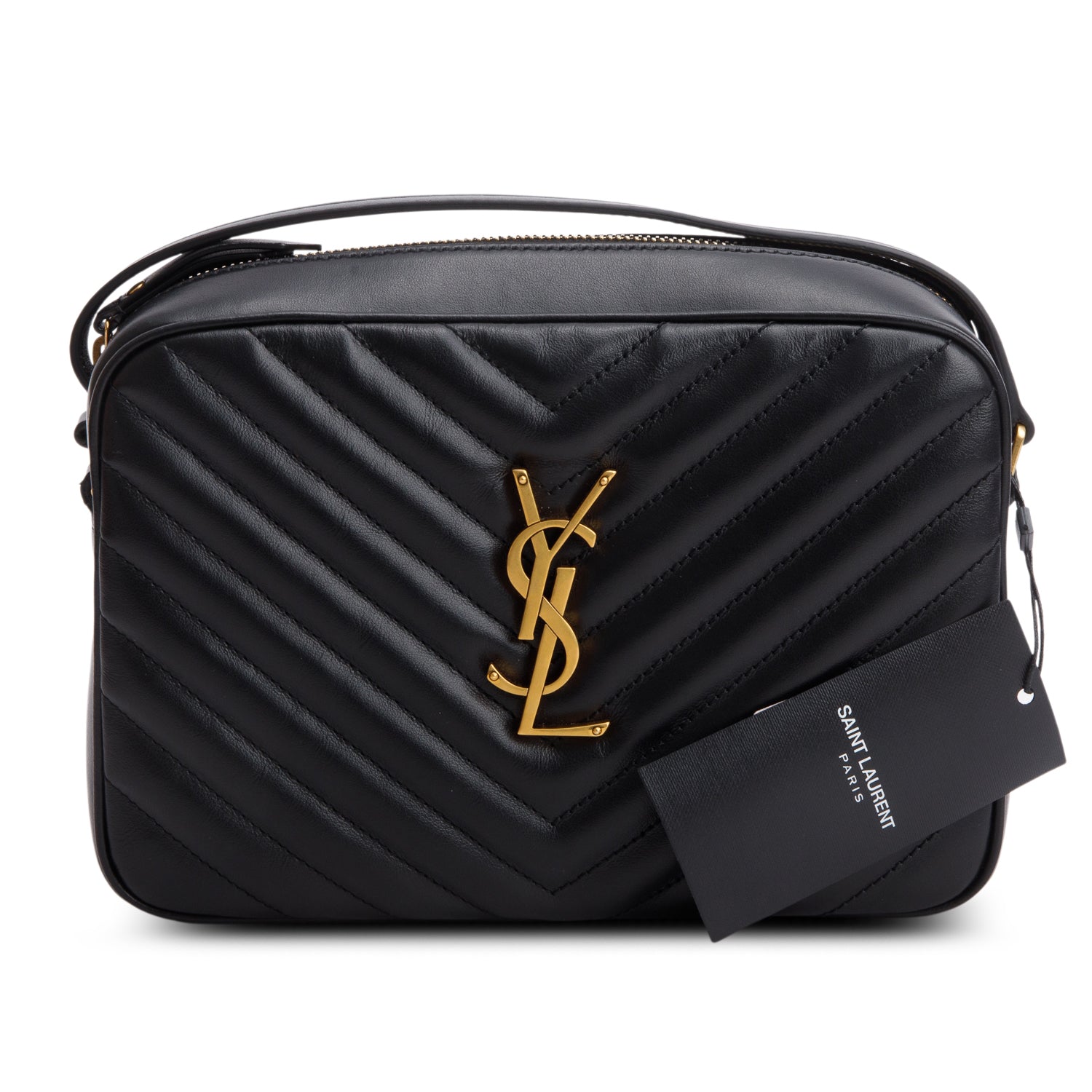 Saint Laurent 2022 Black Calfskin Matelasse Monogram Lou Camera Bag w/ Box