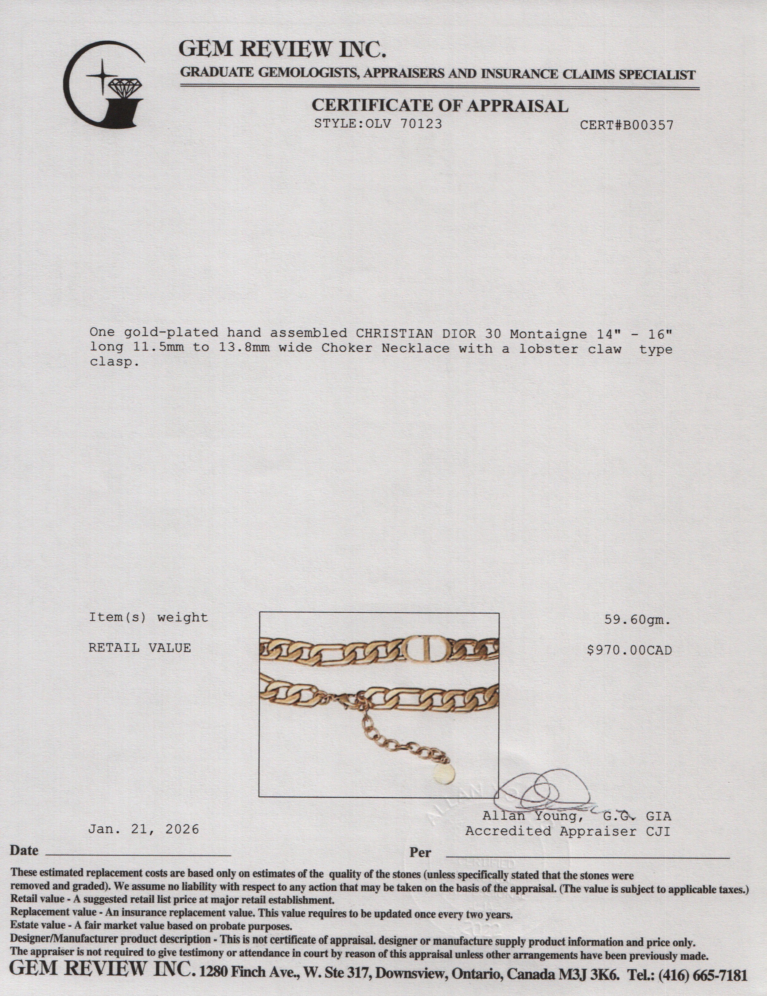 Christian Dior Gold Plated 30 Montaigne Choker Necklace