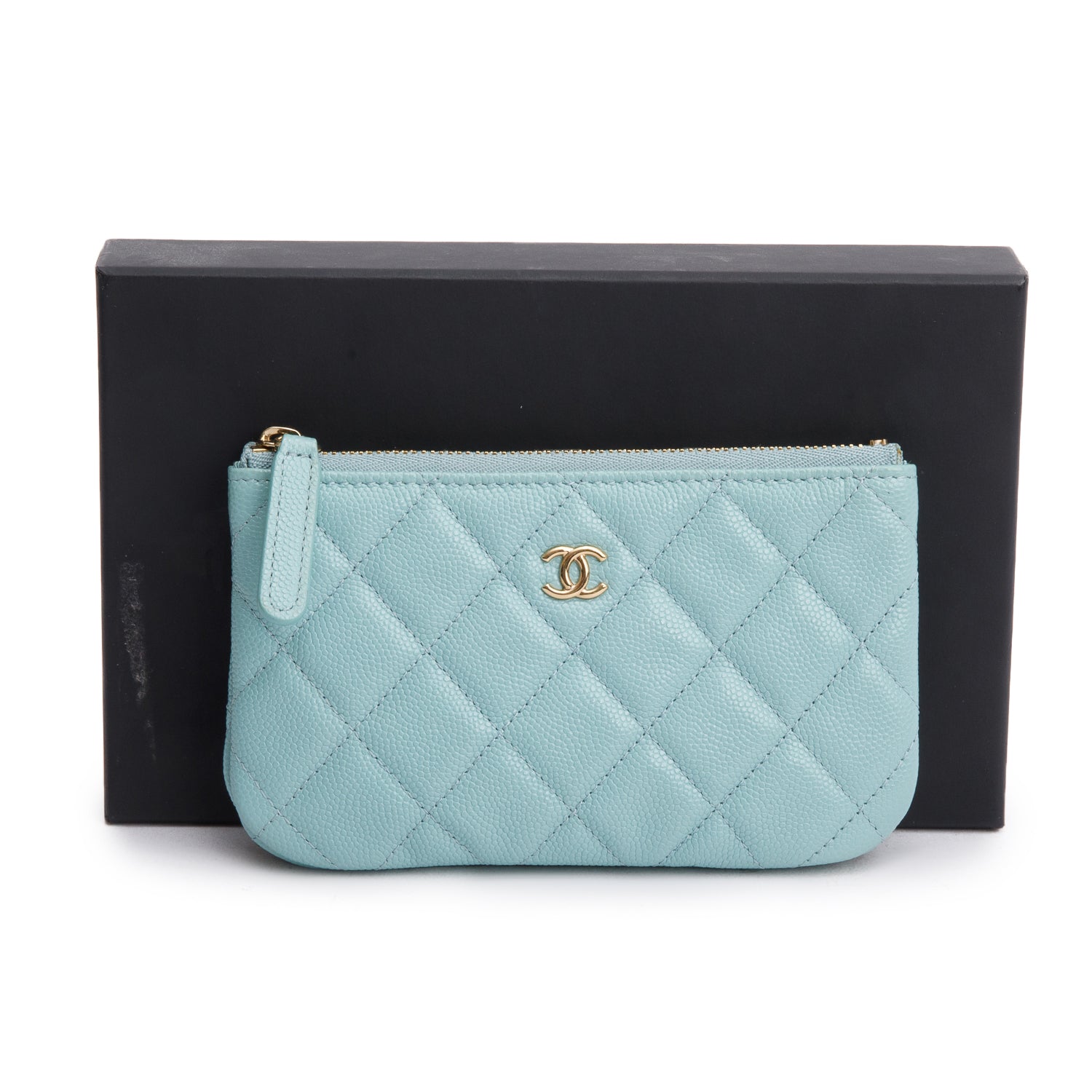 Chanel Turquoise Caviar Leather Classic Mini O-Case Zipped Pouch w/ Box & Authenticity Card
