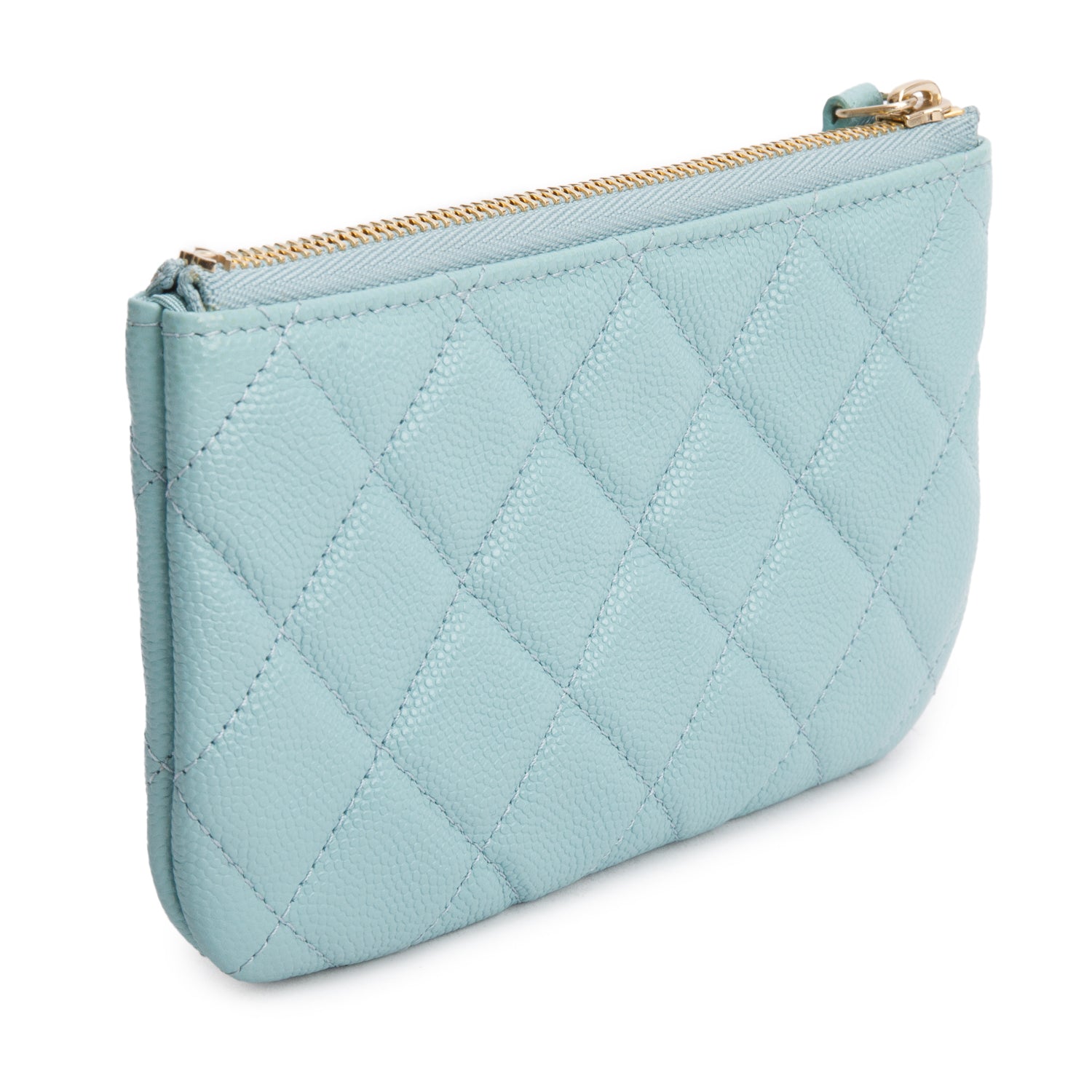 Chanel Turquoise Caviar Leather Classic Mini O-Case Zipped Pouch w/ Box & Authenticity Card