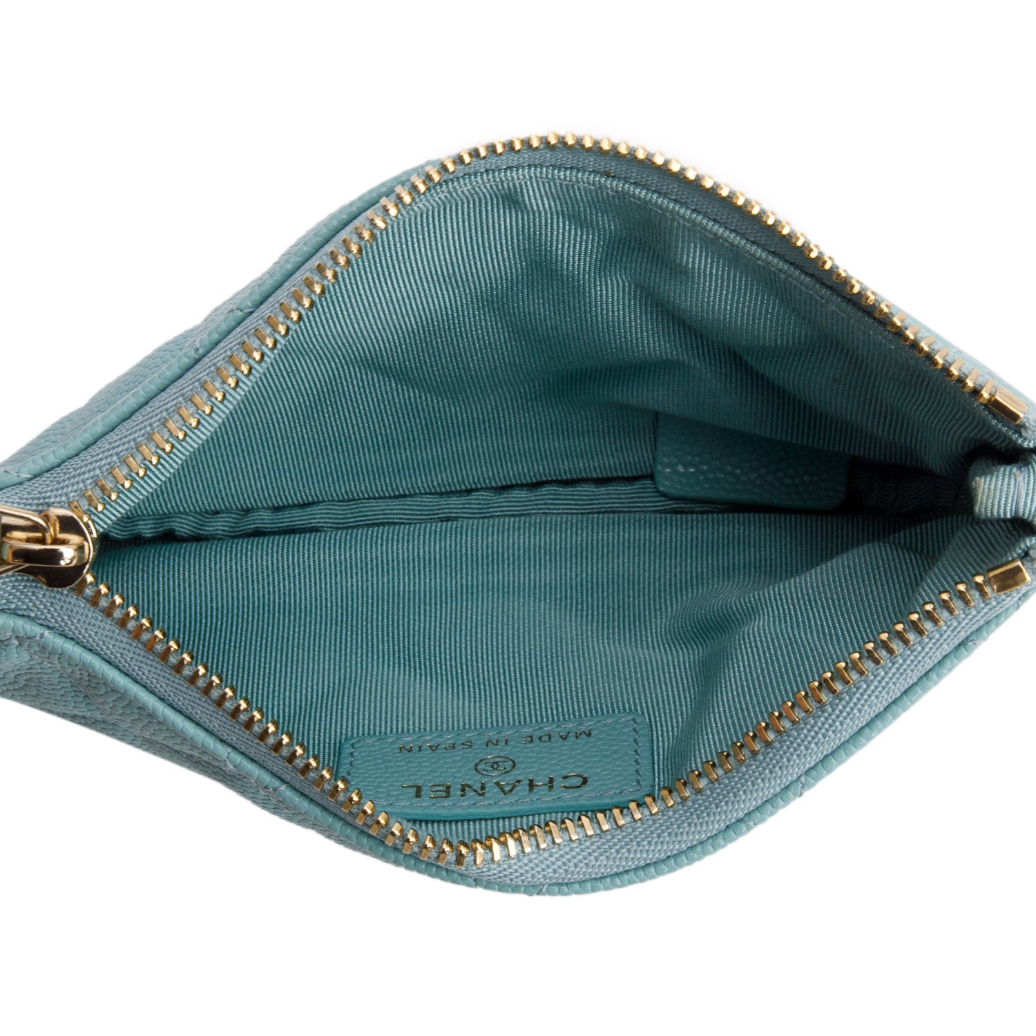 Chanel Turquoise Caviar Leather Classic Mini O-Case Zipped Pouch w/ Box & Authenticity Card