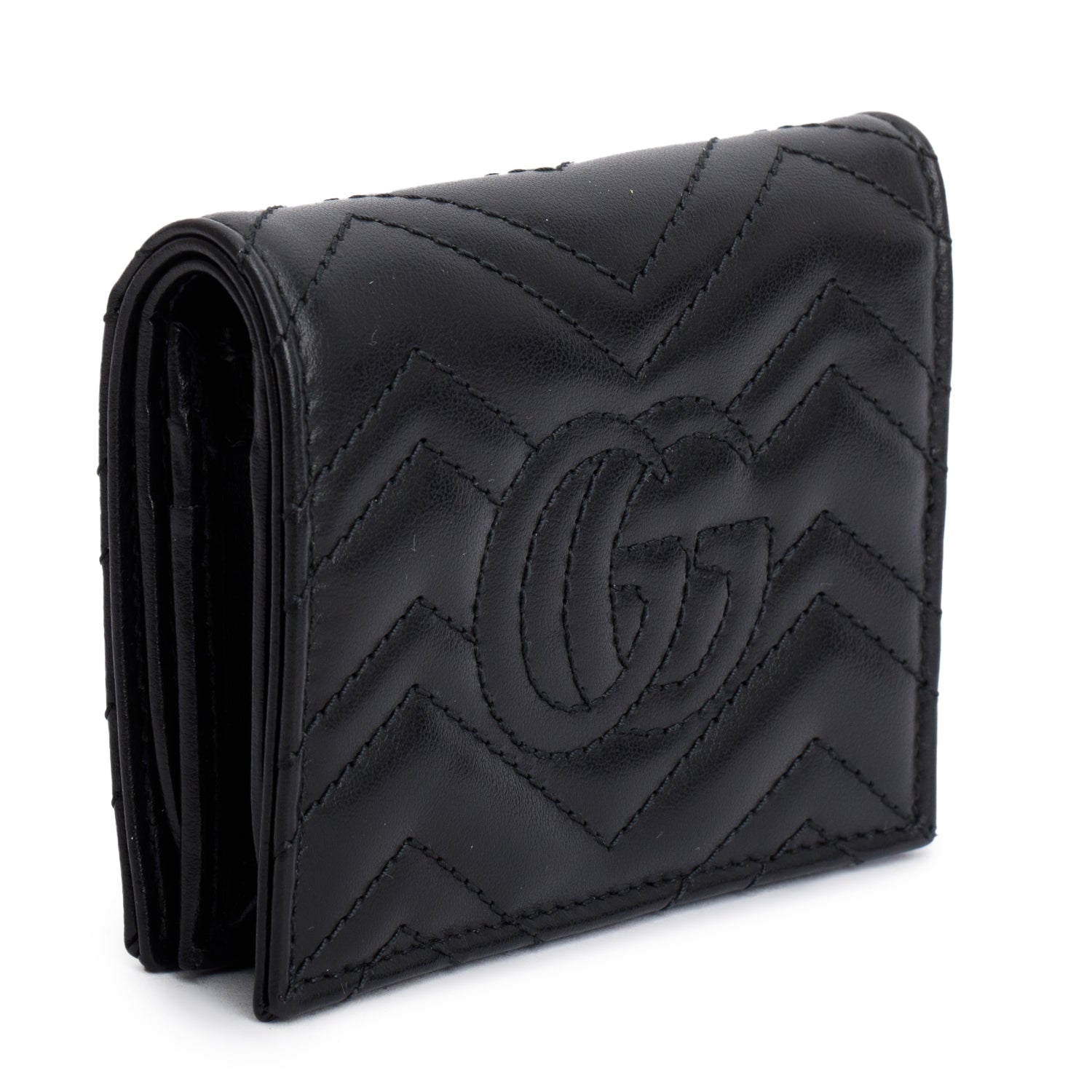 Gucci Black Quilted GG Marmont Leather Card Case Wallet