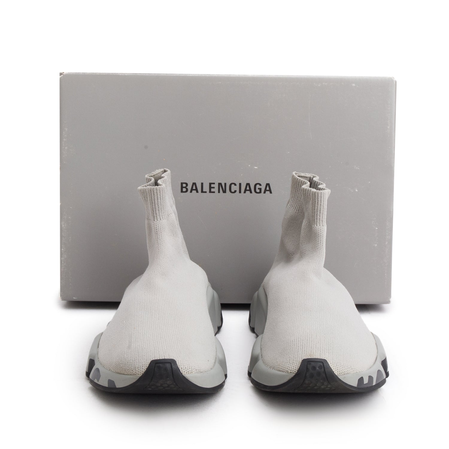 Balenciaga Grey Knit Graffiti Sole Speed Trainer Sock Sneaker, Size 39 w/ Box