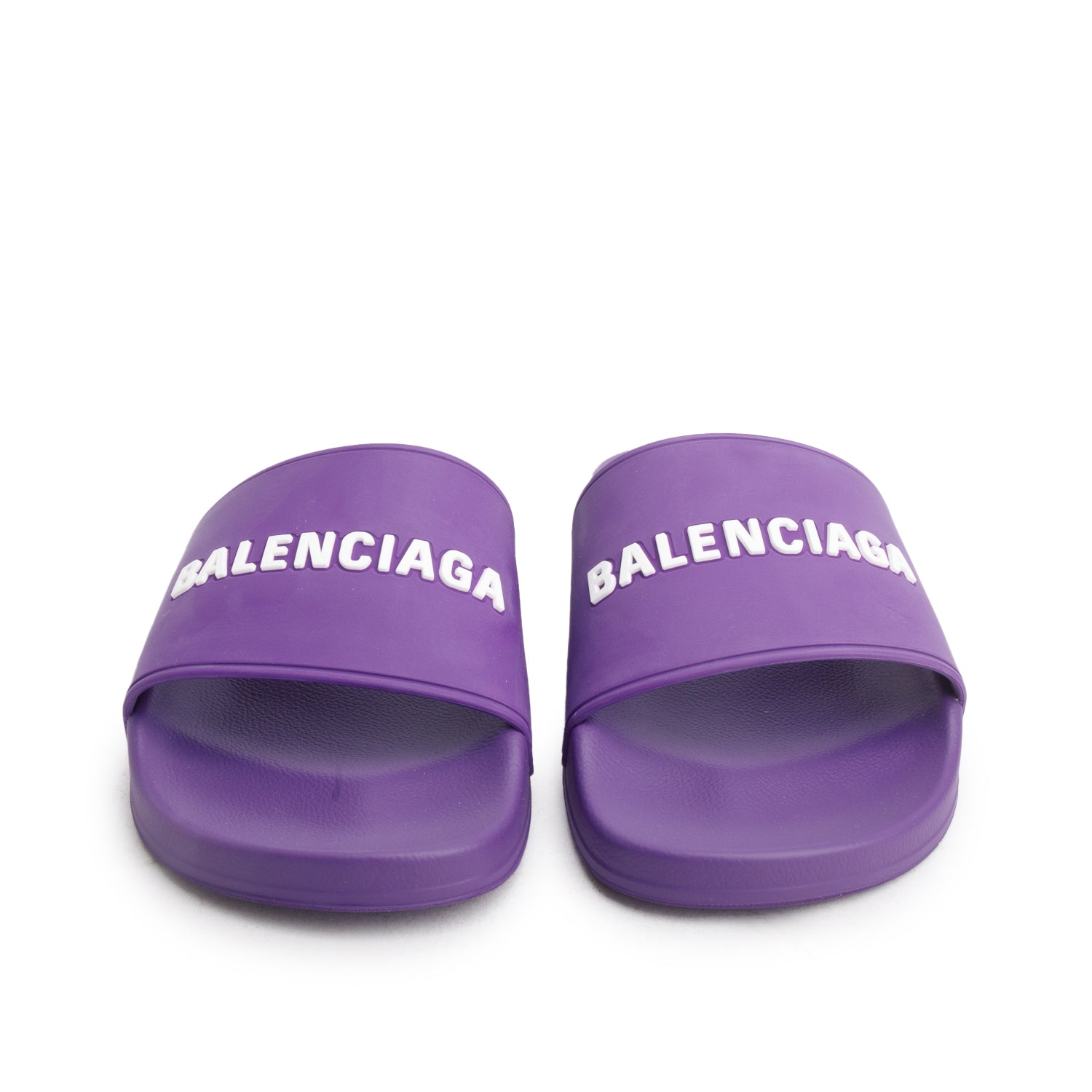 Balenciaga Purple Rubber Printed Logo Pool Slide Sandals, Size 41 w/ Box